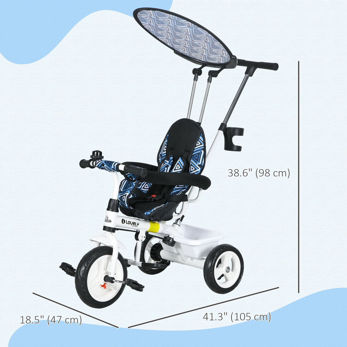 Qaba 6 in 1 Kids Tricycle with Removable Handlebar and Canopy, Navy Blue