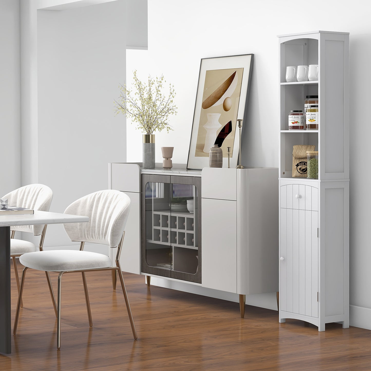 HOMCOM Tall Wooden Bathroom Cabinet Storage Organizer Kitchen Bedroom Decorative