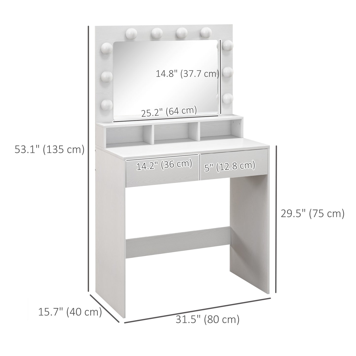 HOMCOM Vanity Table, Makeup Dressing Table with LED Lighting Mirror, Drawers, for Bedroom, Black