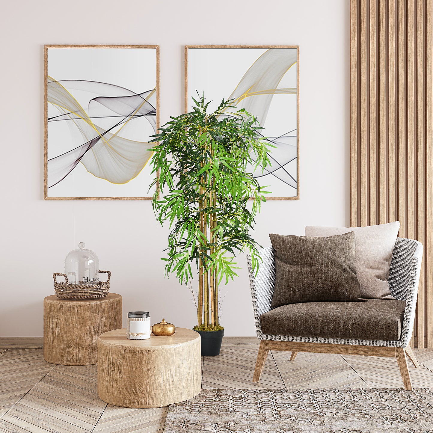 HOMCOM 5FT Artificial Bamboo Tree, Fake Plant with 1095 Leaves, Greenery Plant in Nursery Pot for Indoor , Green