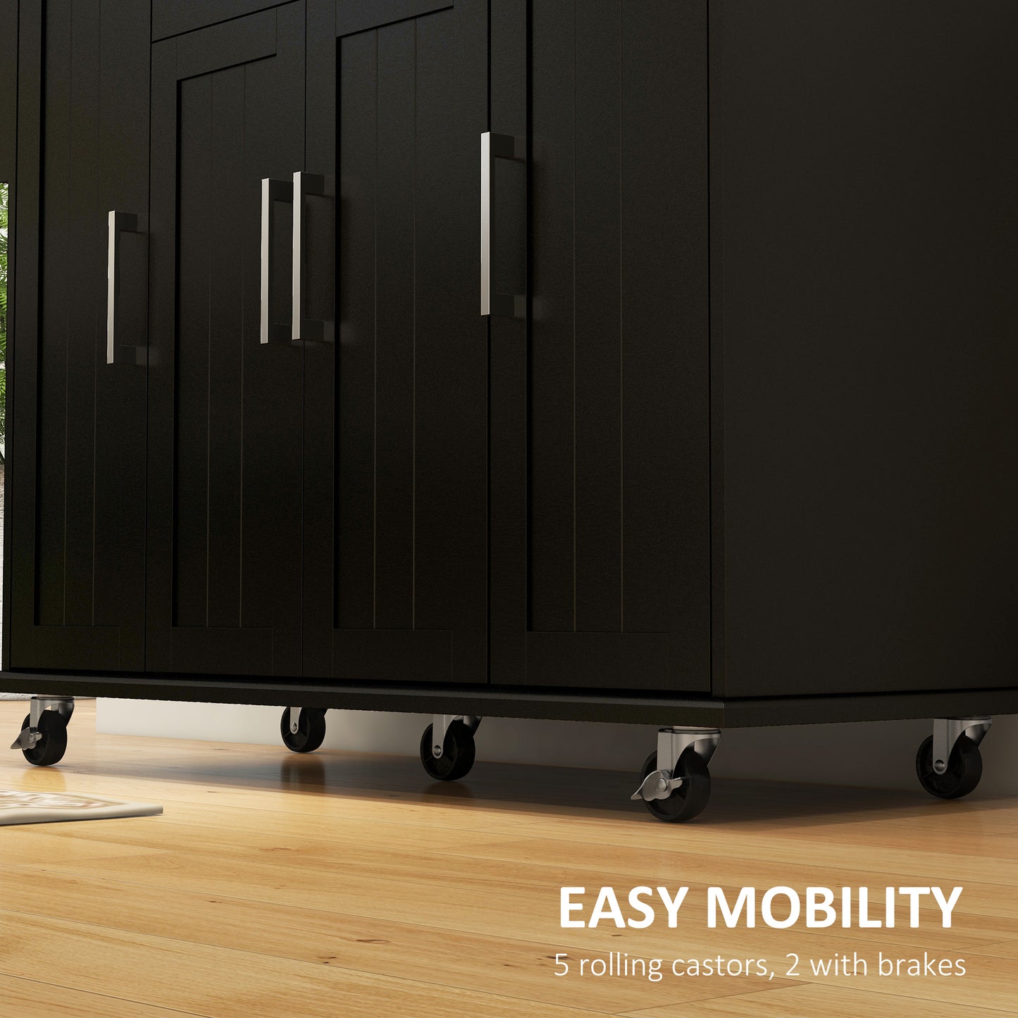 HOMCOM Modern Rolling Kitchen Island Cart with Drawers, Natural Wood Top, Towel Rack, Door Storage Cabinet, White