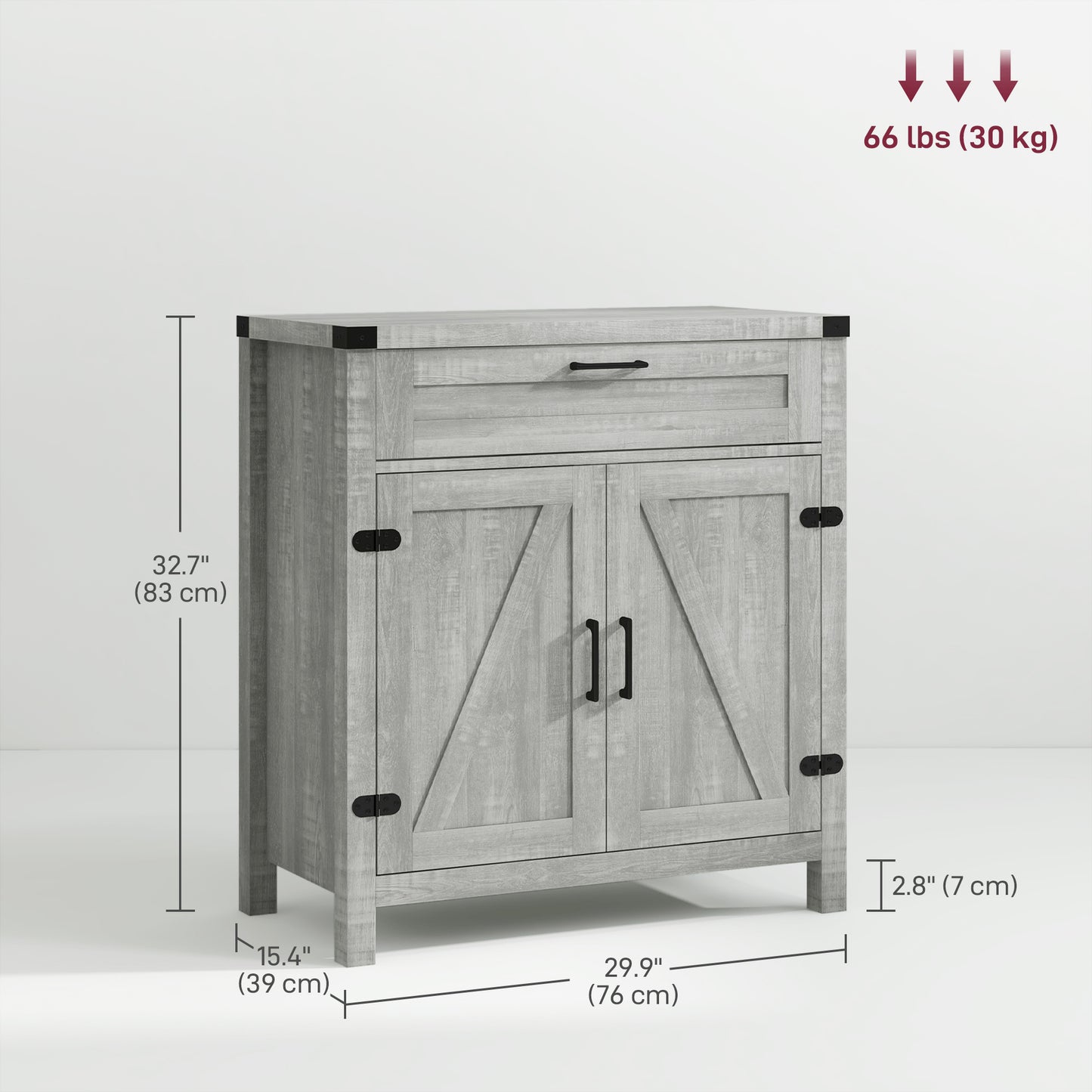 HOMCOM Farmhouse Kitchen Storage Cabinet, Sideboard Buffet Cabinet with 2 Rustic Barn Doors and Drawer, Oak