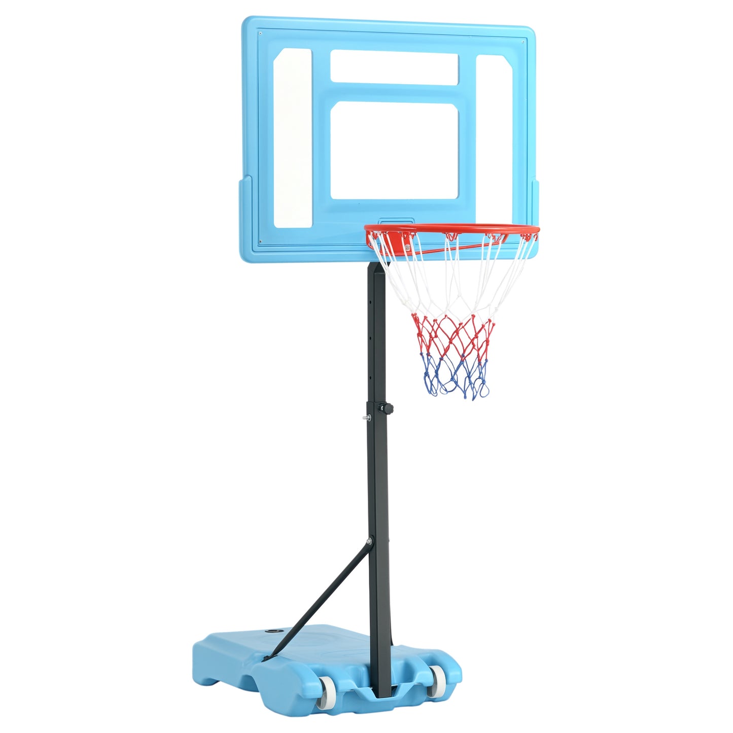 HOMCOM 51"-64" Height Adjustable Basketball System Poolside Hoop Stand Portable with Wheels