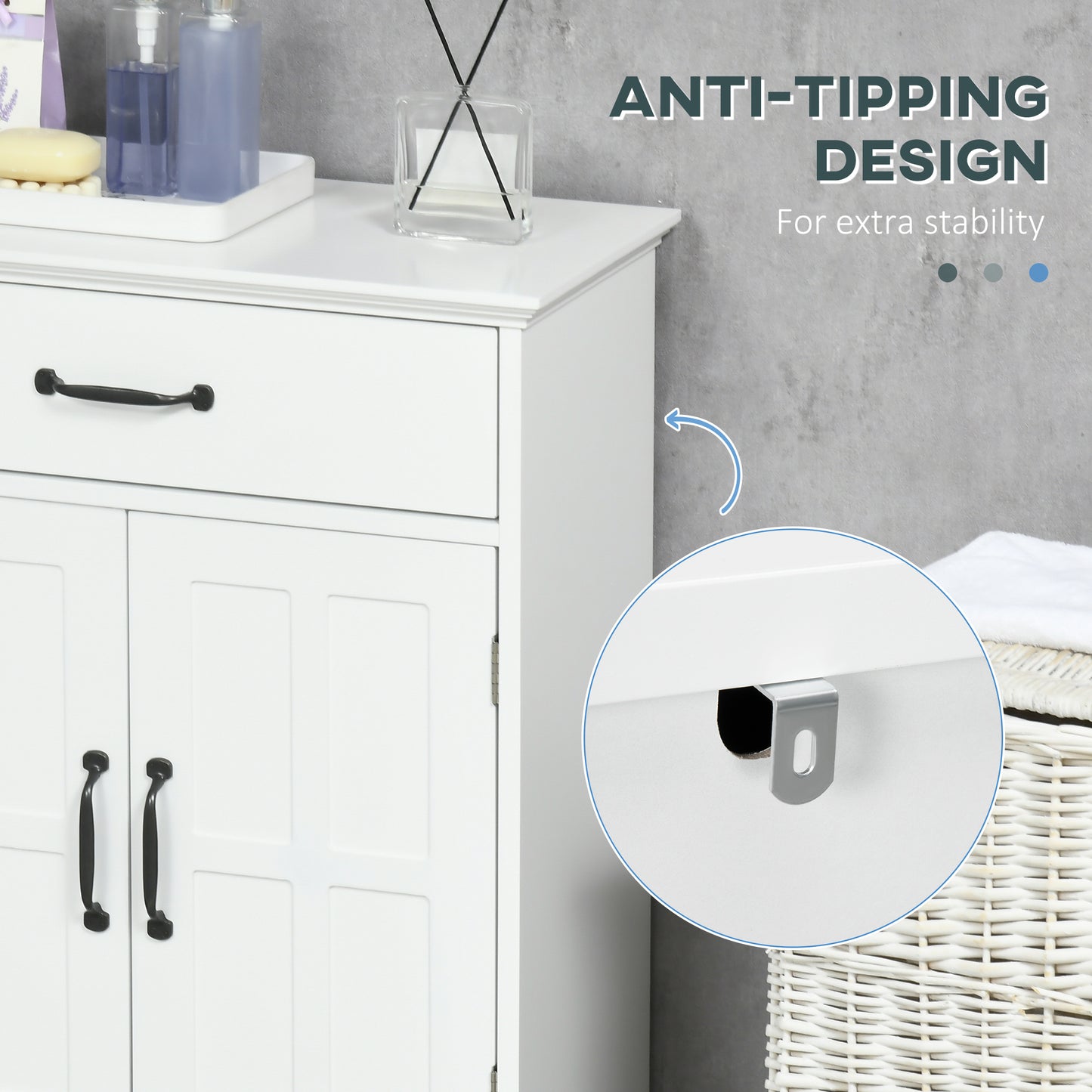 kleankin Bathroom Storage, Bathroom Cabinet with 2 Doors, Adjustable Shelves for Living Room Kitchen, 23.6"x11.8"x29.5", White