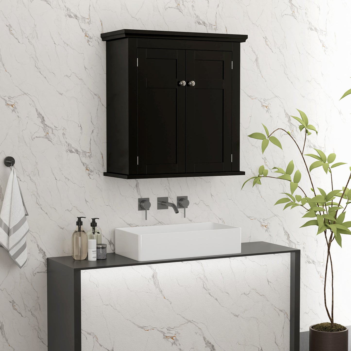 kleankin Bathroom Cabinet, Medicine Cabinet, Over Toilet Storage Cabinet with Adjustable Shelves for Entryway, Black