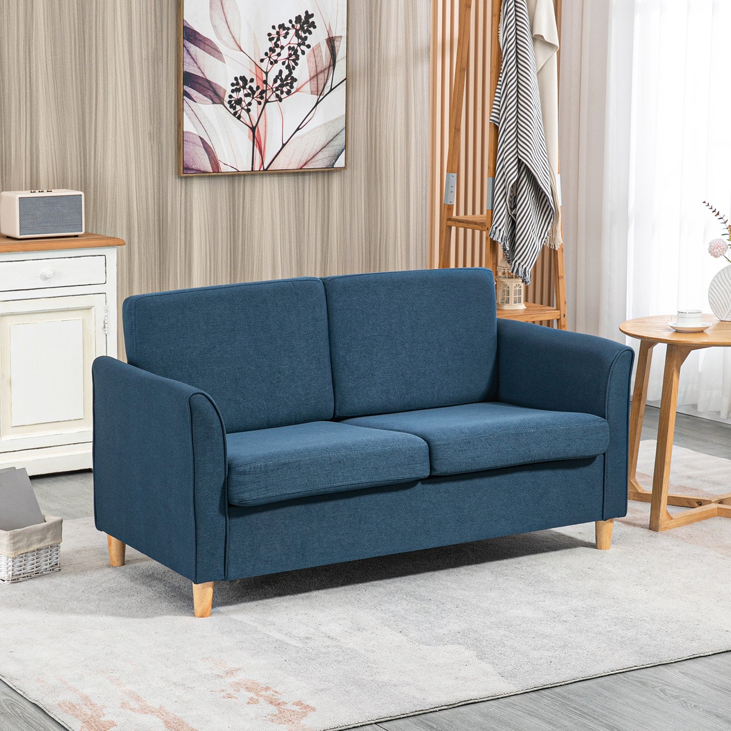 HOMCOM 2-Seat Sofa Two-Seater Couch with Armrests and Wood Legs for Living Room, Bedroom, Dark Grey