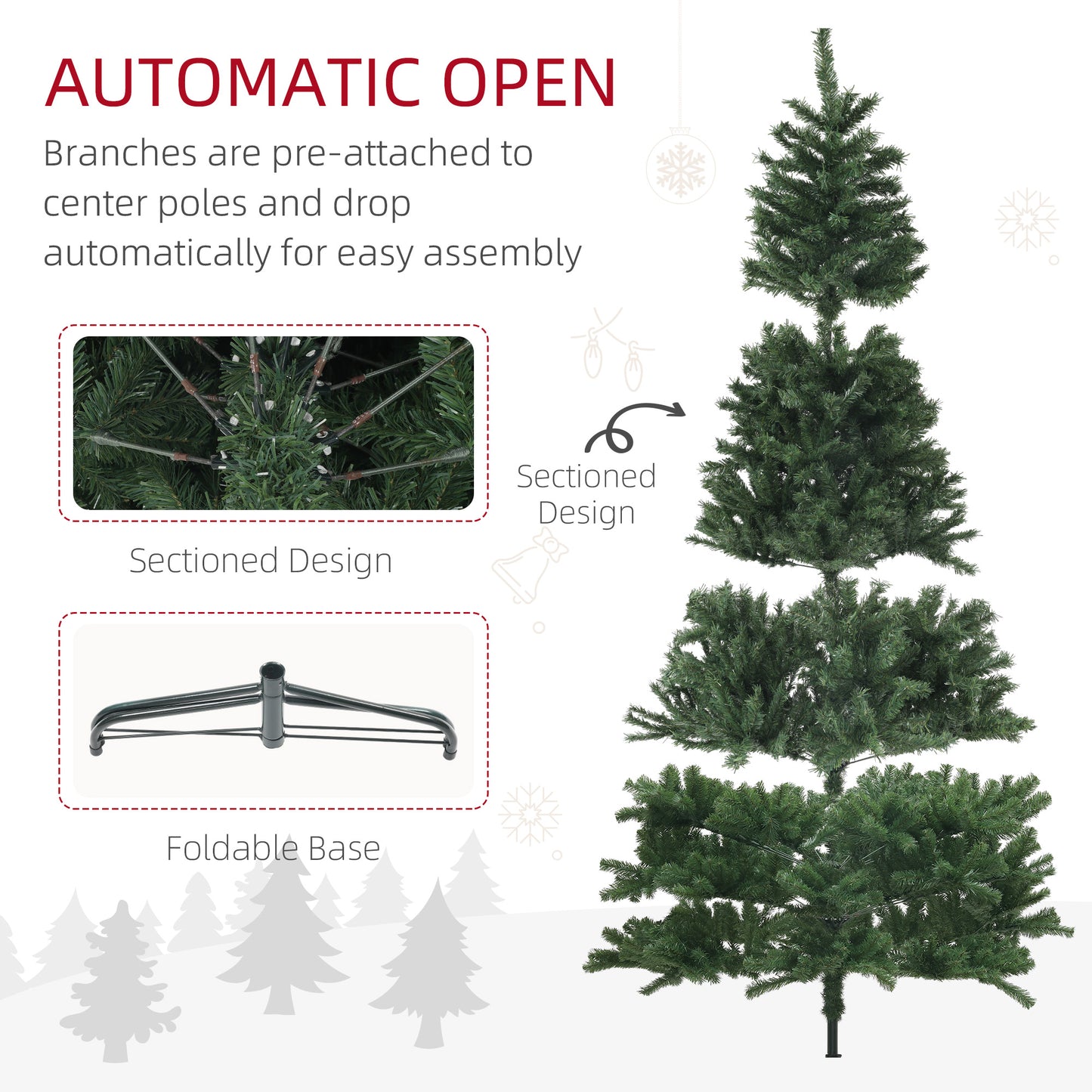 HOMCOM 6ft Artificial Christmas Trees with Auto Open and Steel Base, Green