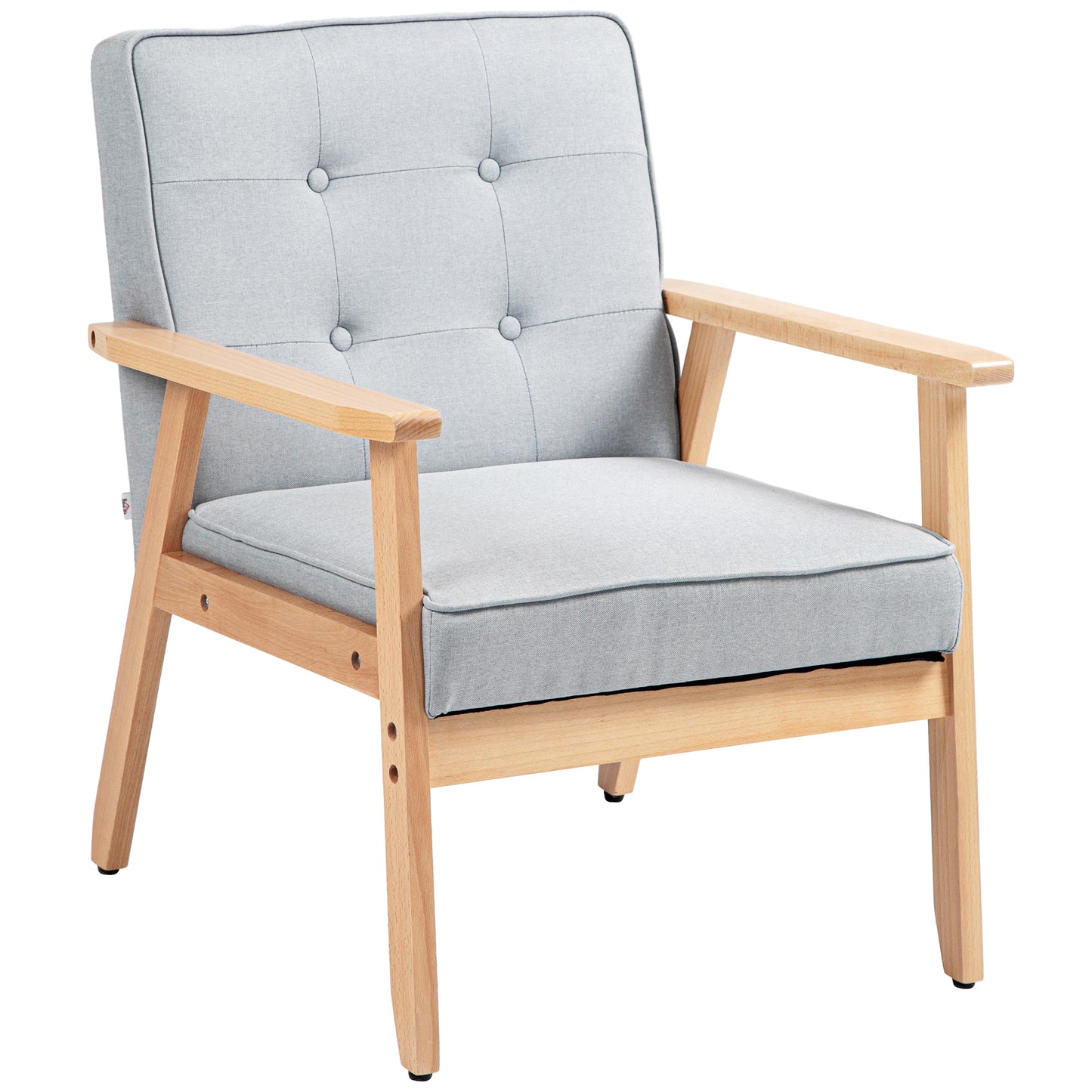 HOMCOM Mid-Century Accent Chair Modern Fabric Upholstered Tufted Back Lounge Sofa Seat - Grey