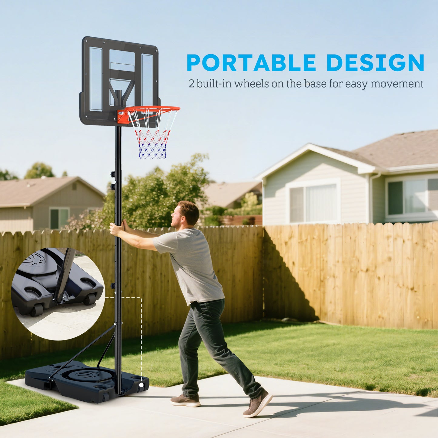 Soozier Basketball Hoop Outdoor, 4.4-10ft Portable Basketball Goal with Wheels and 44.5" Backboard, for Teenagers Youth Adults