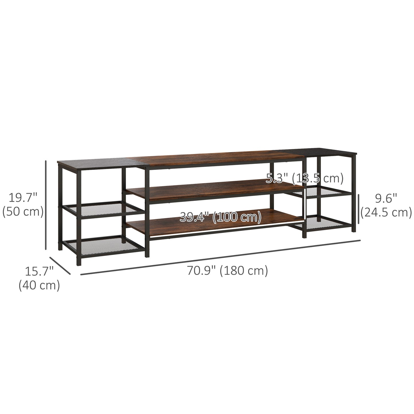 HOMCOM Industrial TV Cabinet for TVs Up to 60", TV Stand with Open Shelf Storage, Media Console with Steel Frame, Rustic Brown