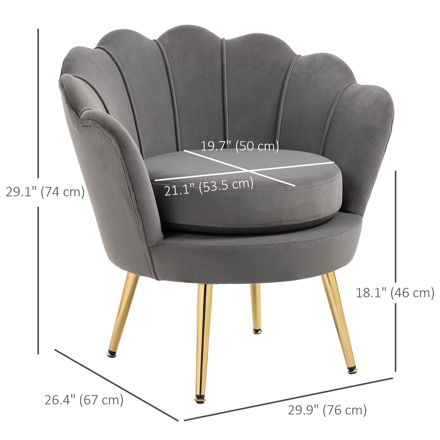 HOMCOM Modern Accent Chair, Velvet-Touch Fabric Leisure Club Chair with Gold Metal Legs for Bedroom, Blue