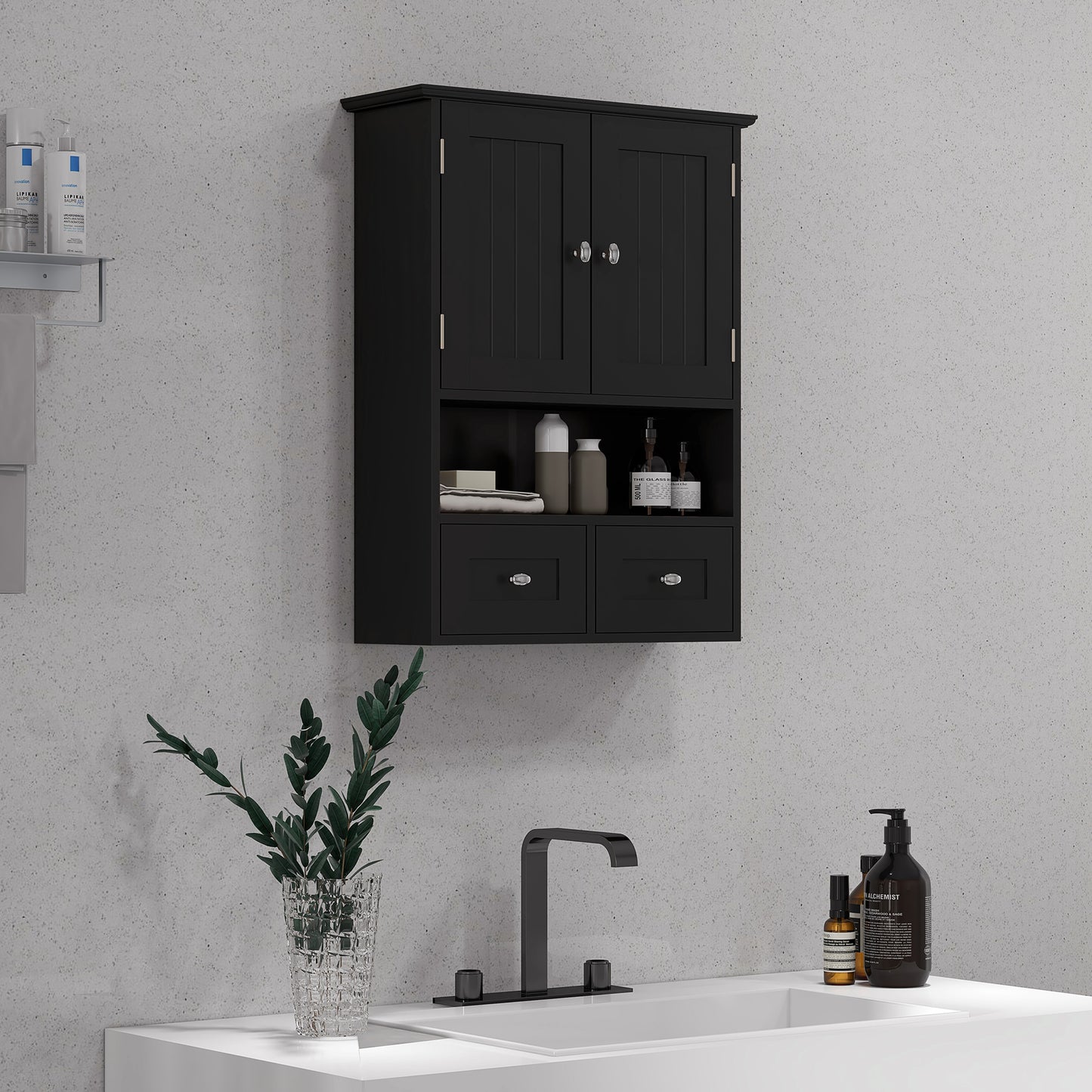 kleankin Bathroom Wall Cabinet, Medicine Cabinet, Over Toilet Storage Cabinet with Shelf and Drawers for Hallway, Living Room, White