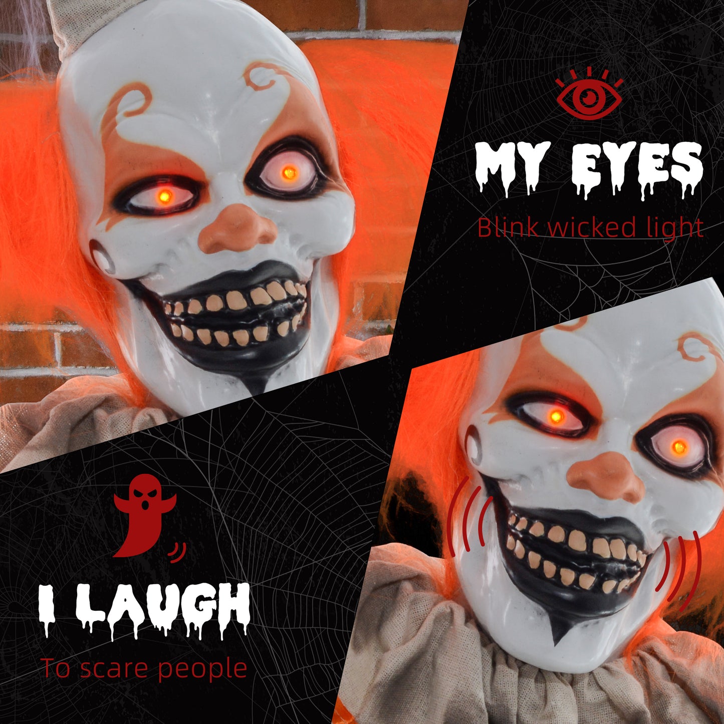Outsunny 5.6' Life Size Clown Outdoor Halloween Decoration Animatronic, Animated Prop w/ Light Up Eyes
