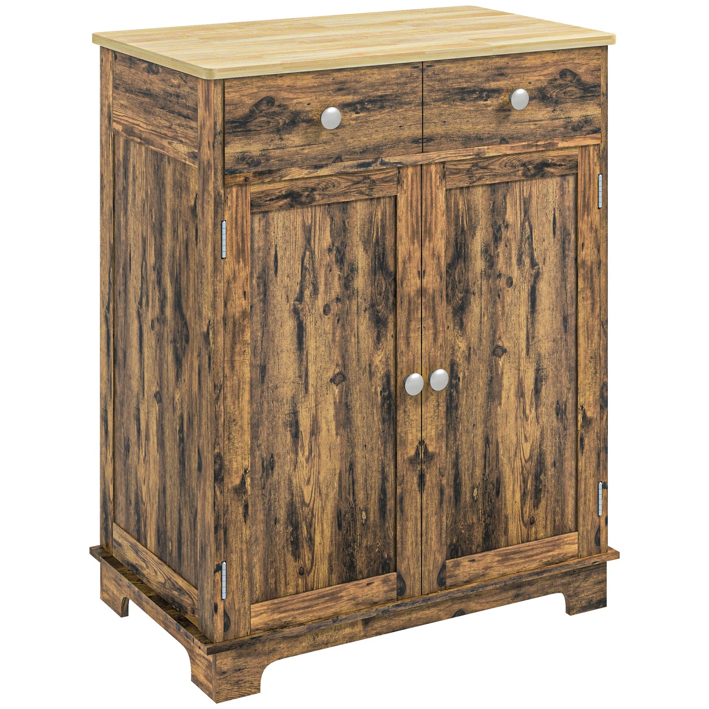 HOMCOM Sideboard Buffet Cabinet with Storage, 27" Kitchen Cabinet with Adjustable Shelf, 2 Drawers and 2 Doors, Coffee Bar Cabinet with Rubberwood Tabletop, White