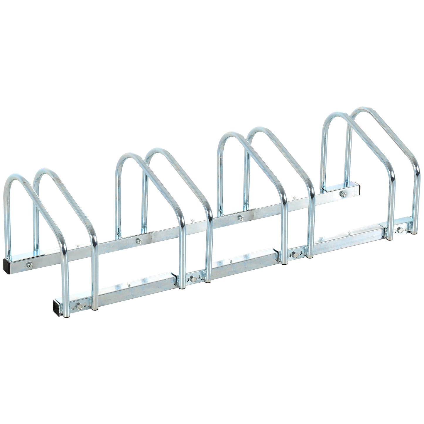 Soozier 4-Bike Bicycle Floor Parking Rack Cycling Storage Stand Garage Organizer for Indoor and Outdoor Use Silver