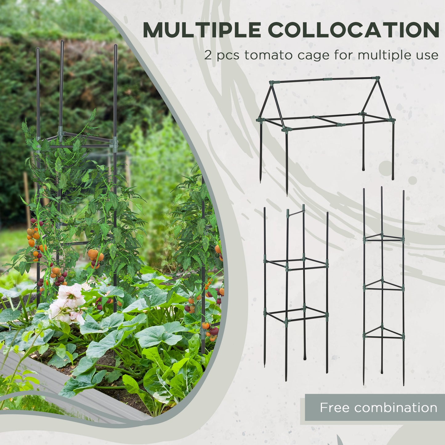 Outsunny 6' x 3' x 1' Raised Garden Bed with 2 Trellis Tomato Cages, Steel Frame Elevated Planter Box, Black