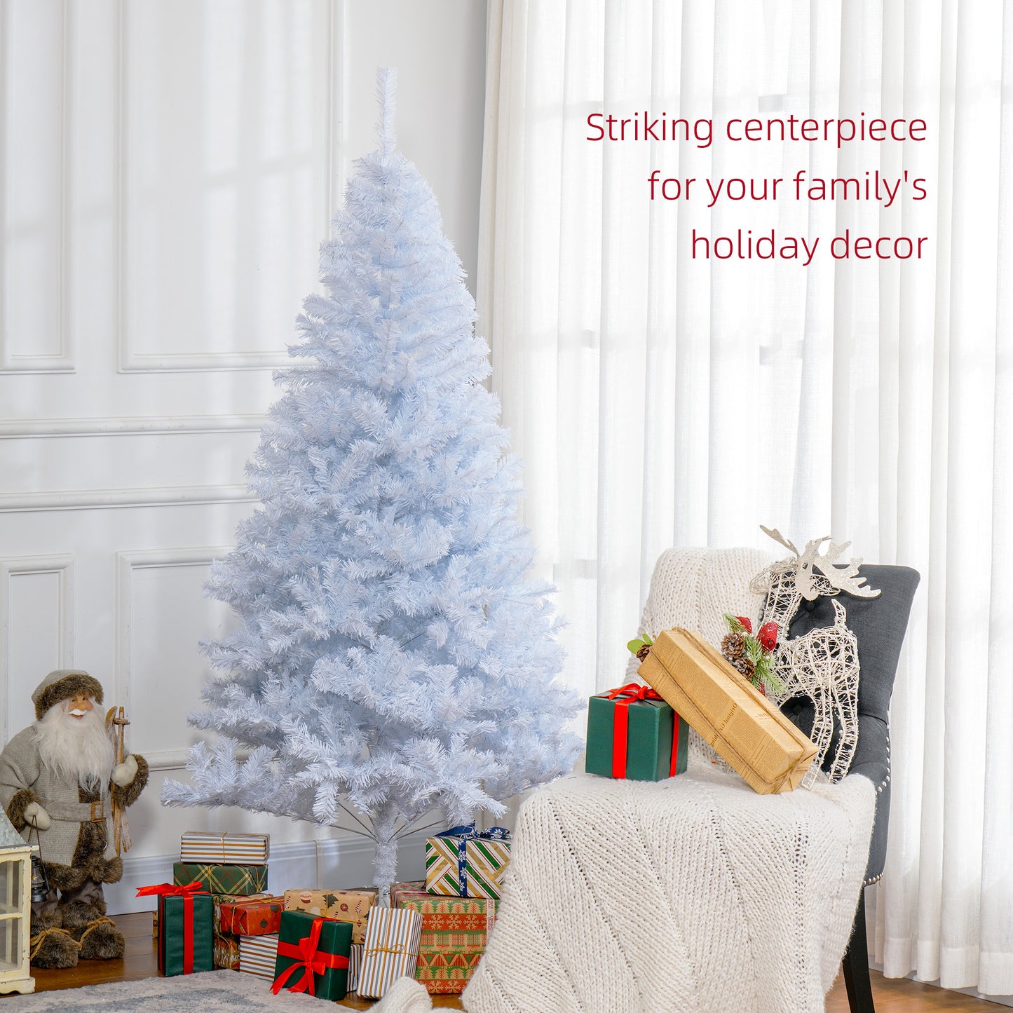 HOMCOM 5ft White Christmas Tree Artificial Christmas Tree with 536 Branch Tips and Metal Stand