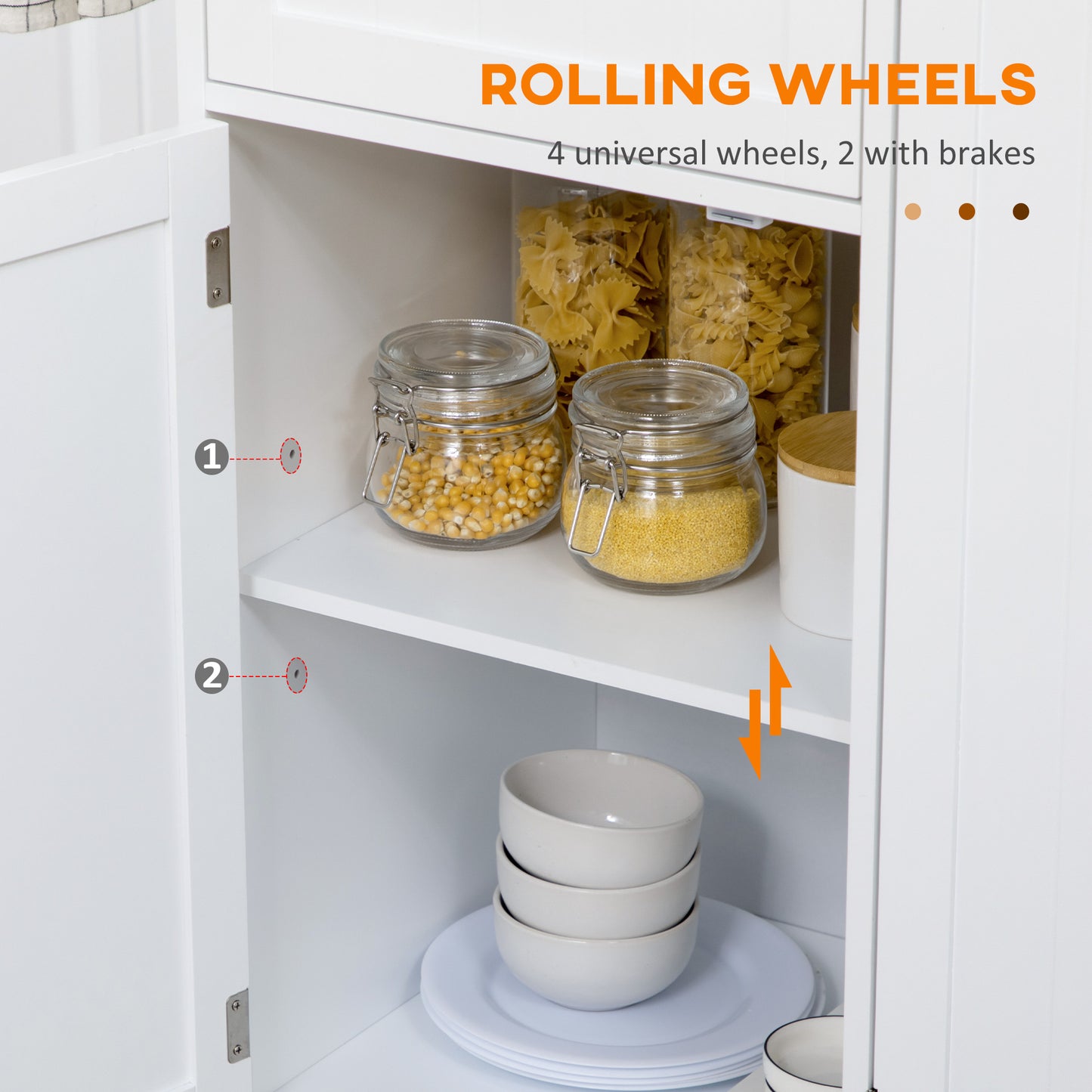 HOMCOM Rolling Kitchen Island with Storage, Utility Kitchen Island Cart with Drawer, Cabinets, Towel Rack and Rubber Wood Top