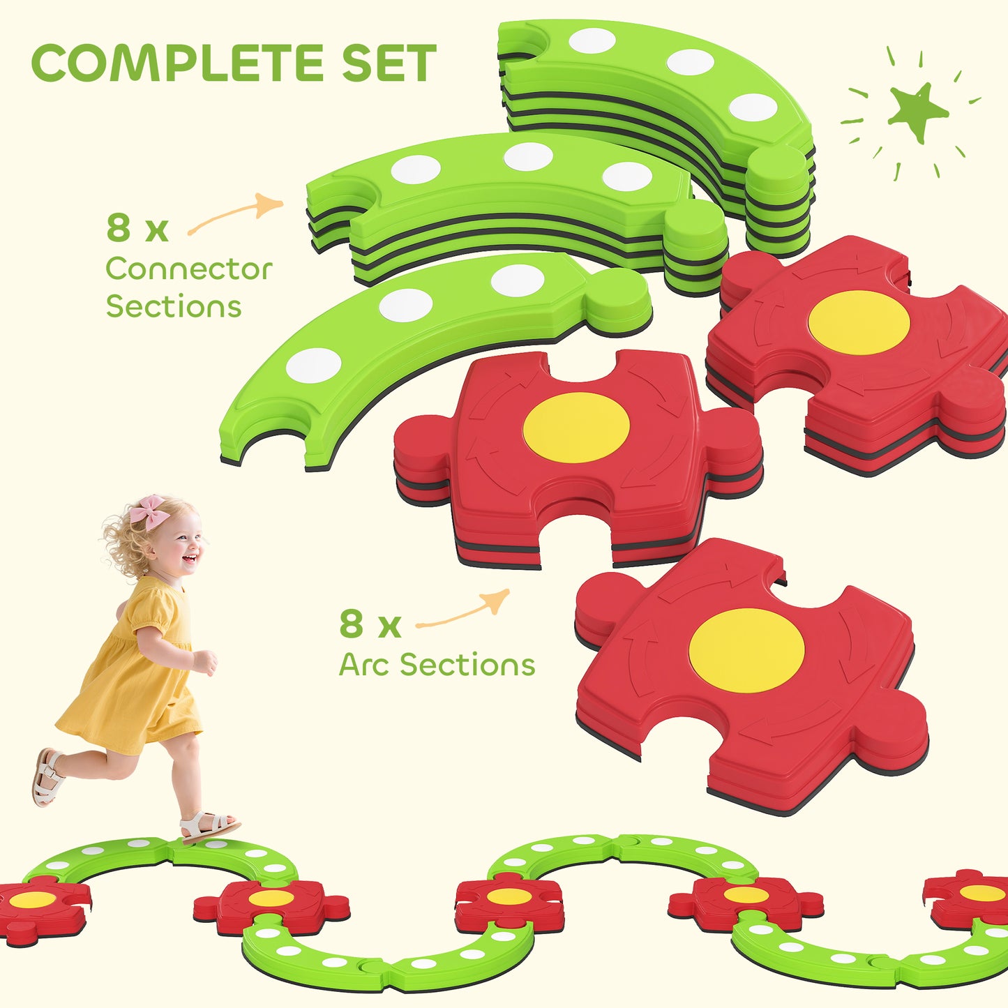 Qaba Kids Balance Beam Stepping Stones with Non-slip Surface for Kids 3-8, Build Coordination and Gross Motor Skills, Green
