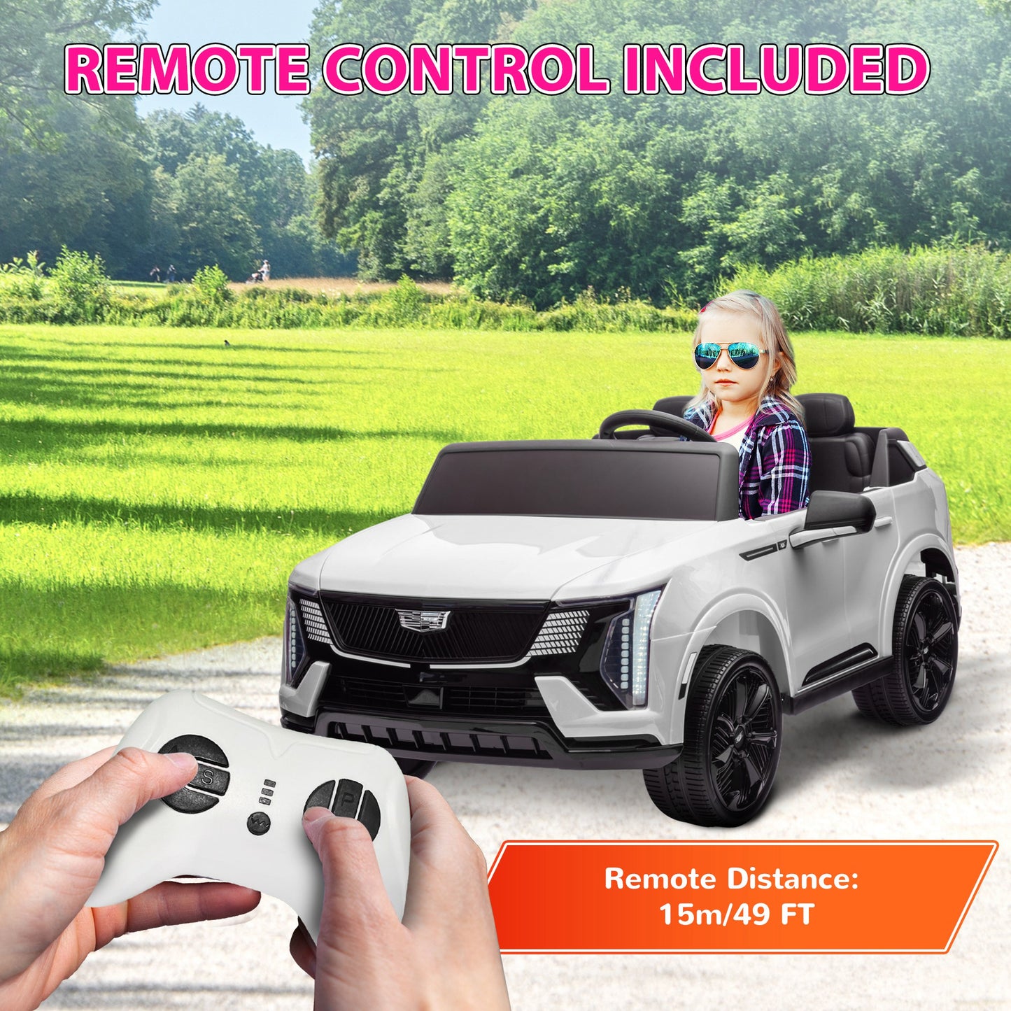 Qaba 2-Seater Ride on Truck, 12V Cadillac Escalade Licensed Kids Electric Car with Remote , Spring Suspension, White
