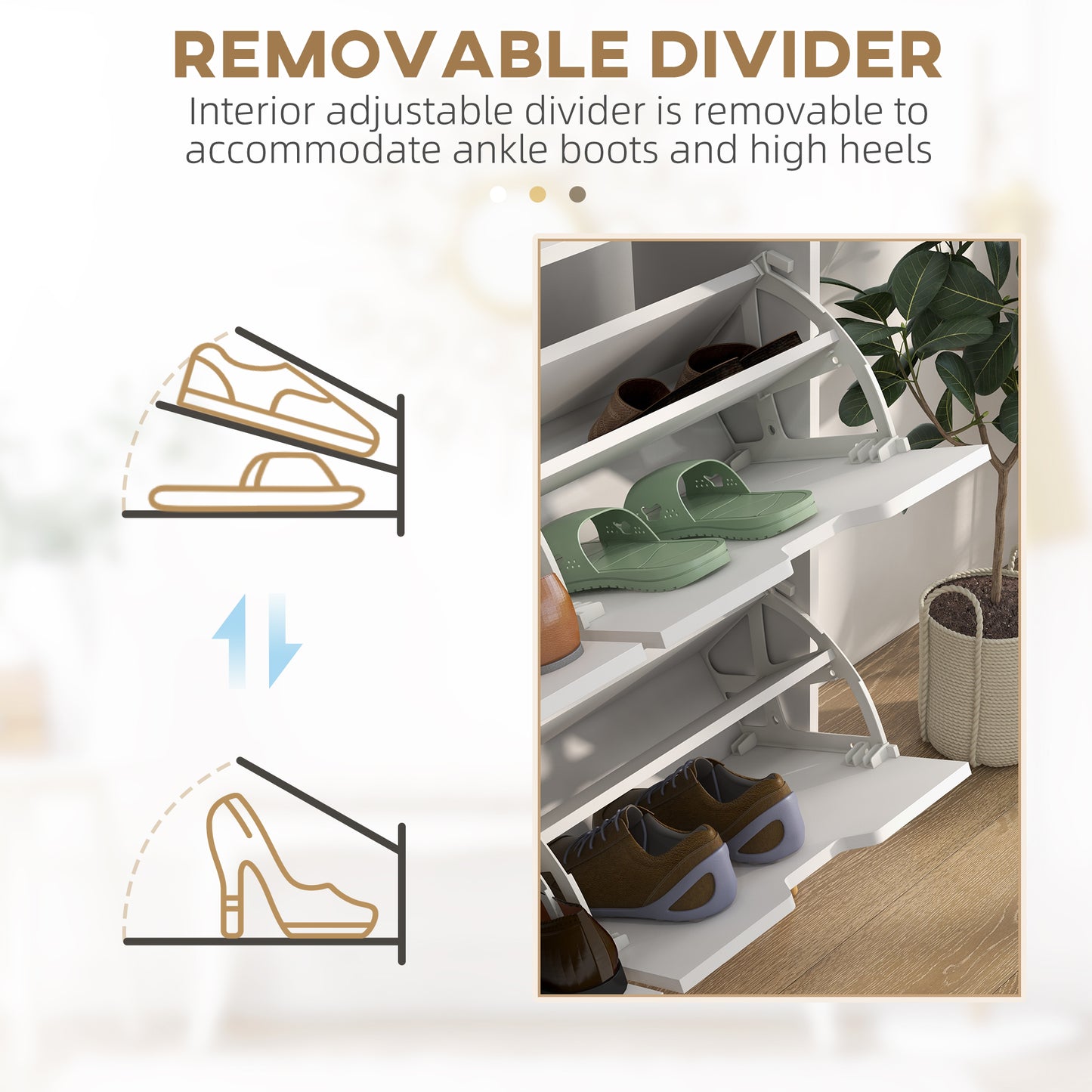 HOMCOM Shoe Storage Cabinet with 4 Flip Drawers and Adjustable Shelf, Shoe Cabinet for 8-16 Pairs of Shoes, Natural