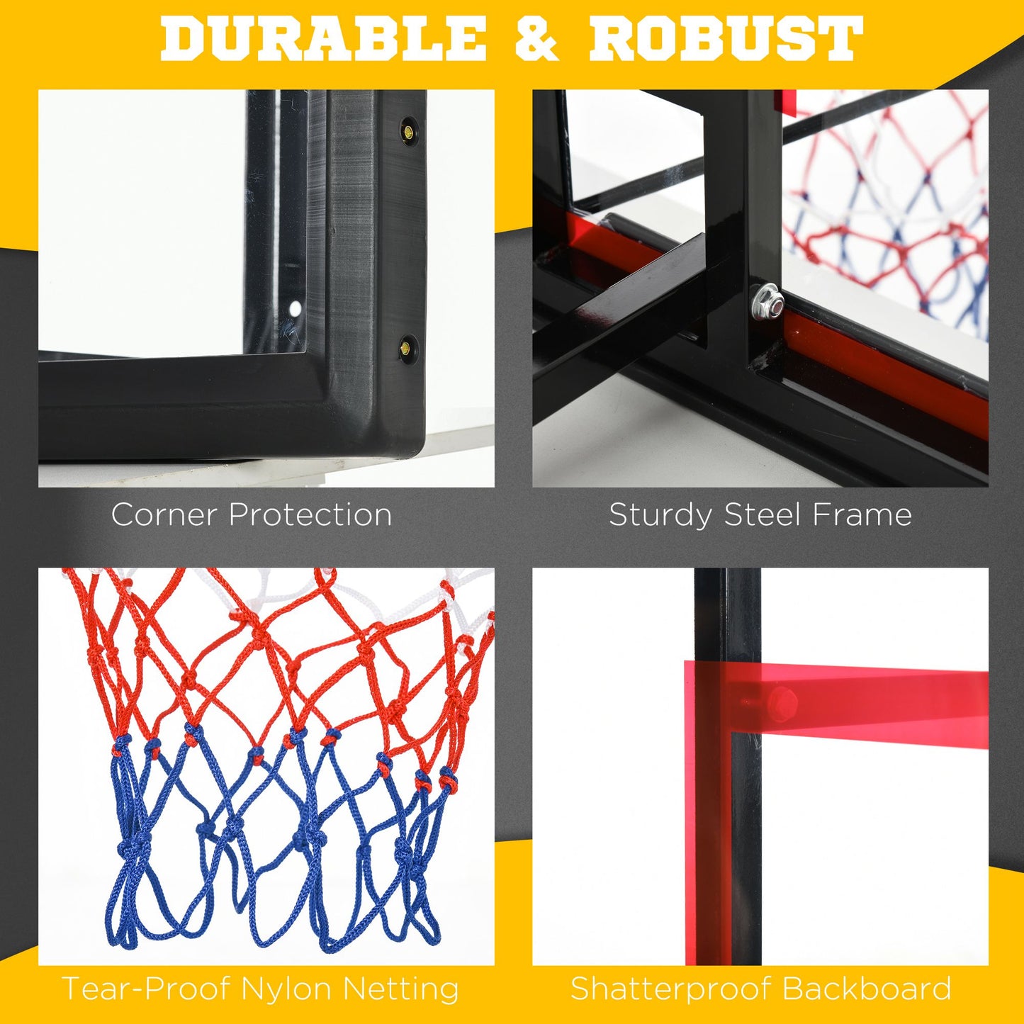 Soozier Wall Mounted Basketball Hoop with 43'' x 30'' Shatter Proof Backboard, for Indoor and Outdoor, Black