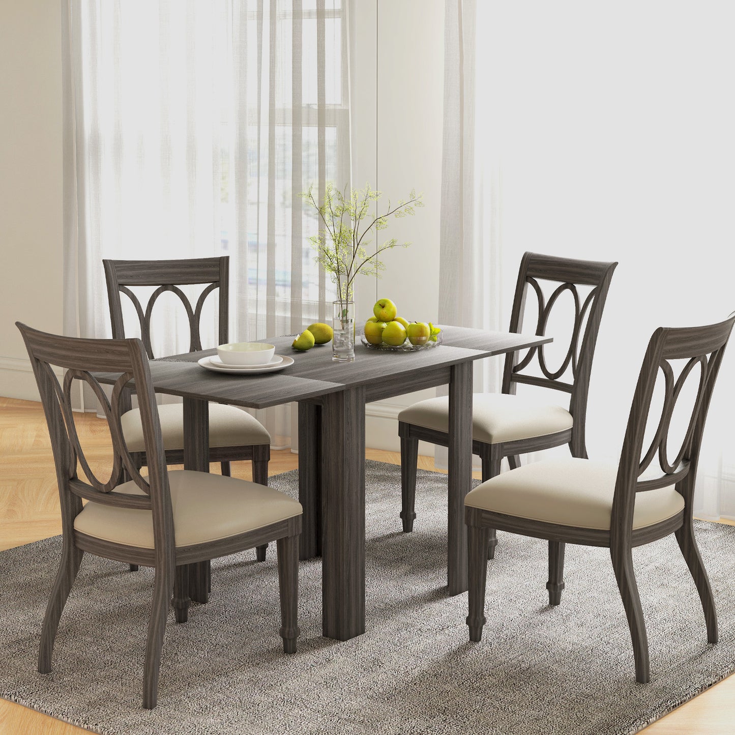 HOMCOM Folding Dining Table, Extendable Kitchen Table for Small Space, Drop Leaf Table for 2-4 People, Grey