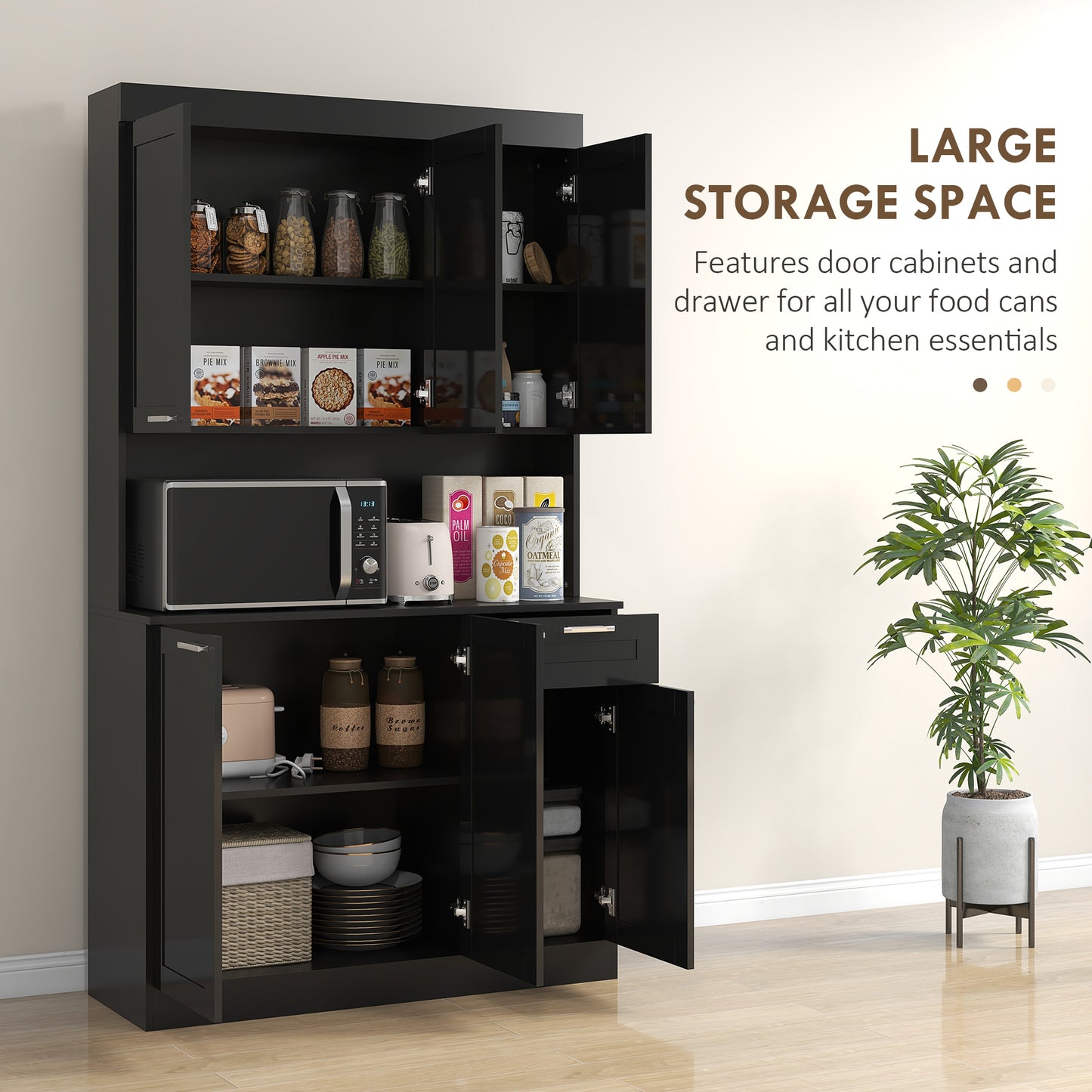 HOMCOM 71" Kitchen Pantry Cabinet, Storage Buffet with Hutch, Adjustable Shelves for Living Room, High Gloss White