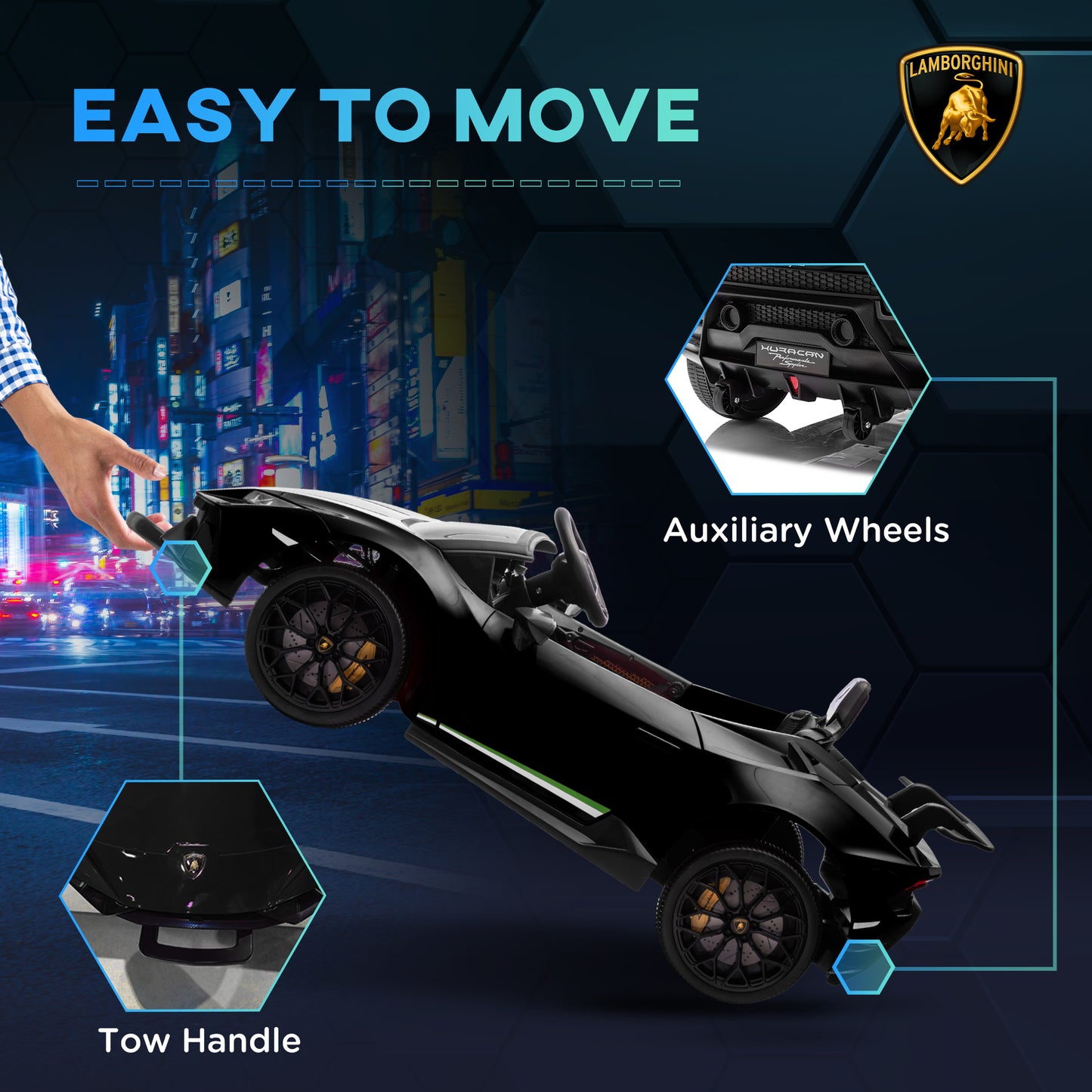 Qaba 12V Lamborghini Huracan Licensed Kids Electric Car with Remote Control, Spring Suspension, Transport Wheels, Yellow