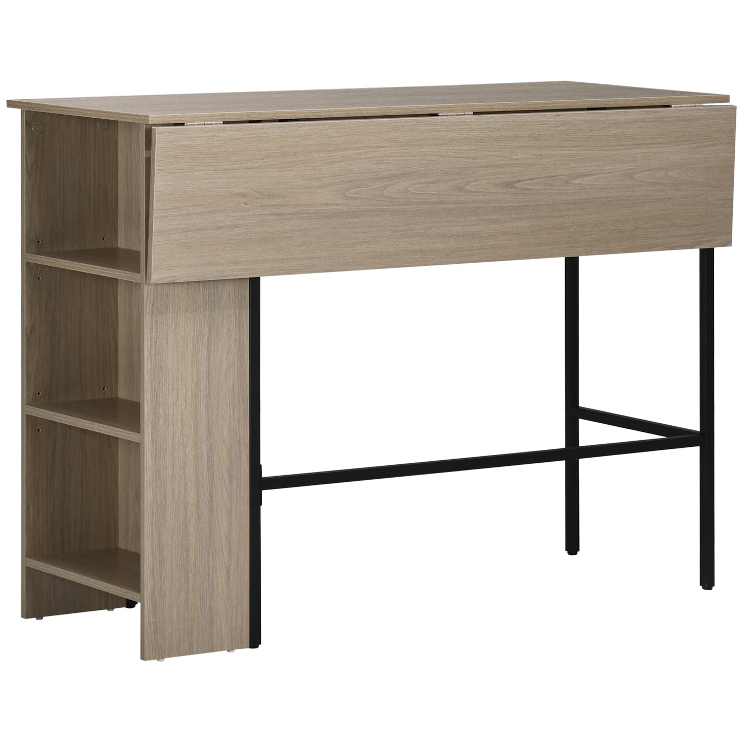 HOMCOM Counter Height Table with Drop Leaf, Extendable Bar Table with Adjustable Storage Shelf, Rustic Brown