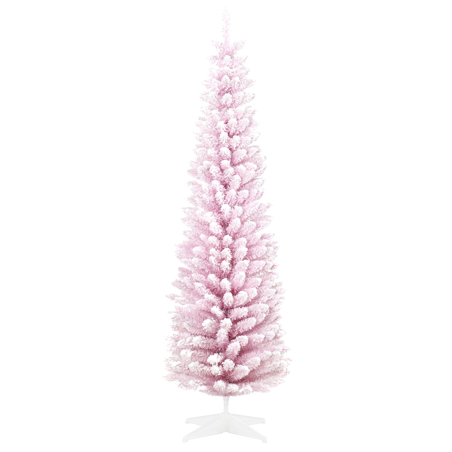 HOMCOM 6ft Flocked Christmas Tree, Pencil Artificial Christmas Tree with Realistic Branches, Pink