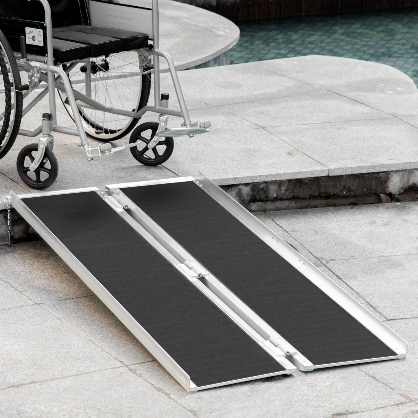 HOMCOM 2ft Wheelchair Ramp Scooter Mobility Non-Skid Layering Portable Foldable Aluminium