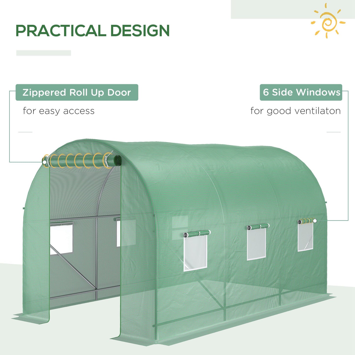 Outsunny 8'x6.6'x6.6' Heavy Duty Walk-in Greenhouse Garden Tunnel Hot House Outdoor Flower Vegetable Growth Warm House Roll Up Door, Windows, Steel