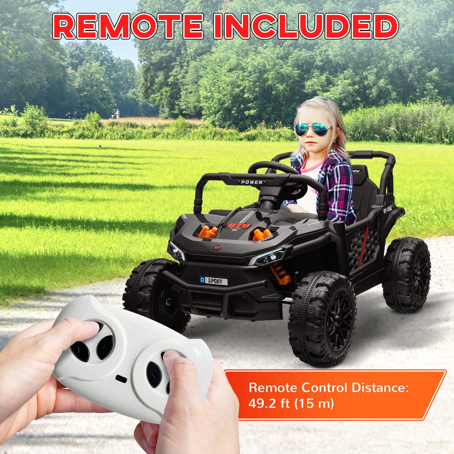 Qaba 12V Kids Ride On Car, Toy Truck with Remote Control, Spring Suspension, LED Headlights, 3 Speeds, Blue
