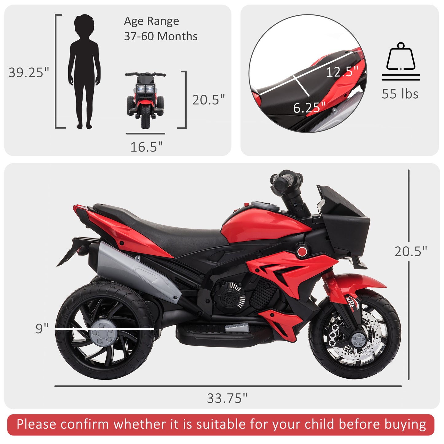 Aosom Kids Electric Pedal Motorcycle Ride-On Toy 6V Battery Powered w/ Music Horn Headlights Motorbike for Girls Boy Blue
