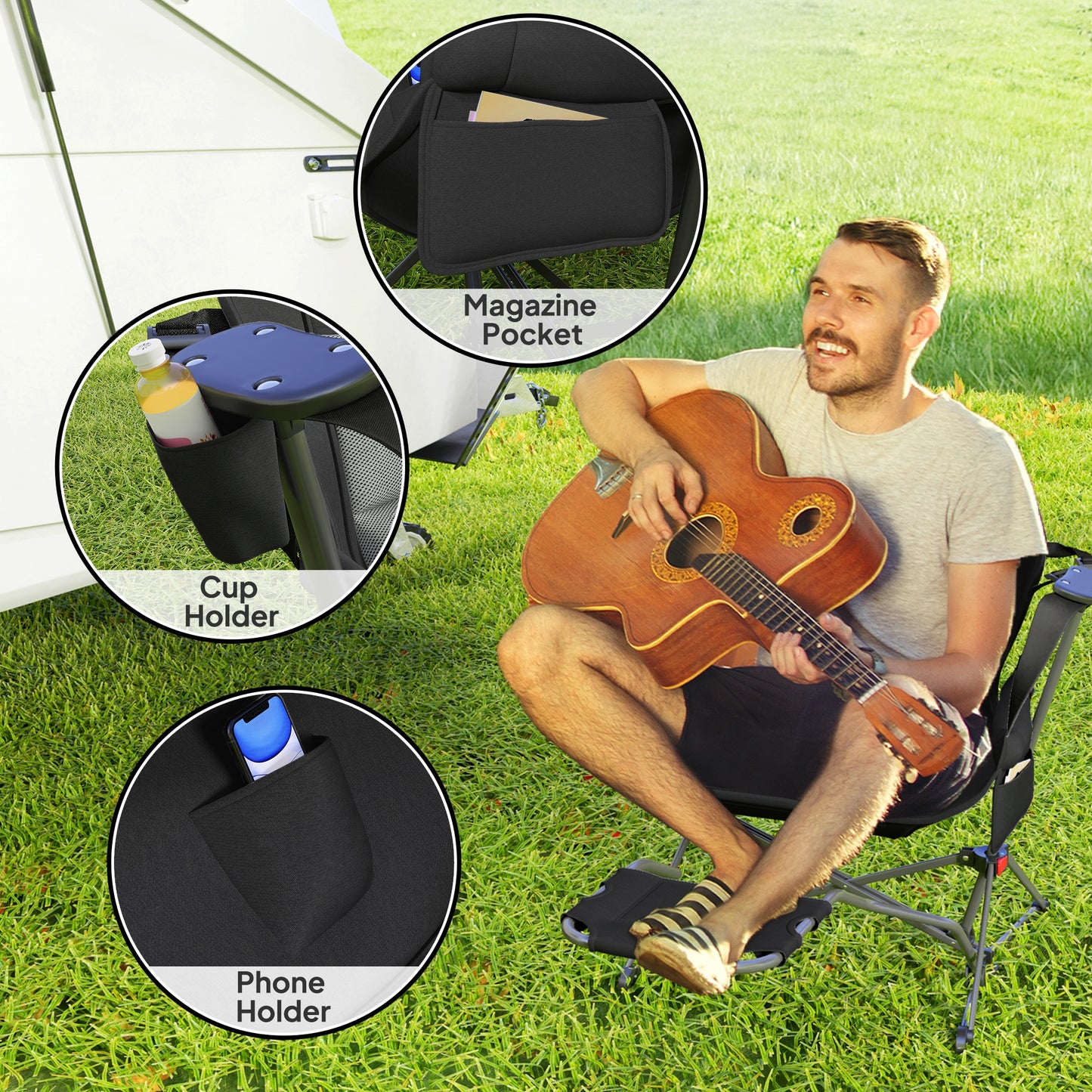 Outsunny Hammock Camping Chair Set of 2, Adjustable Back Folding Swinging Hammock Chair with Cup Holder and Padded Seat