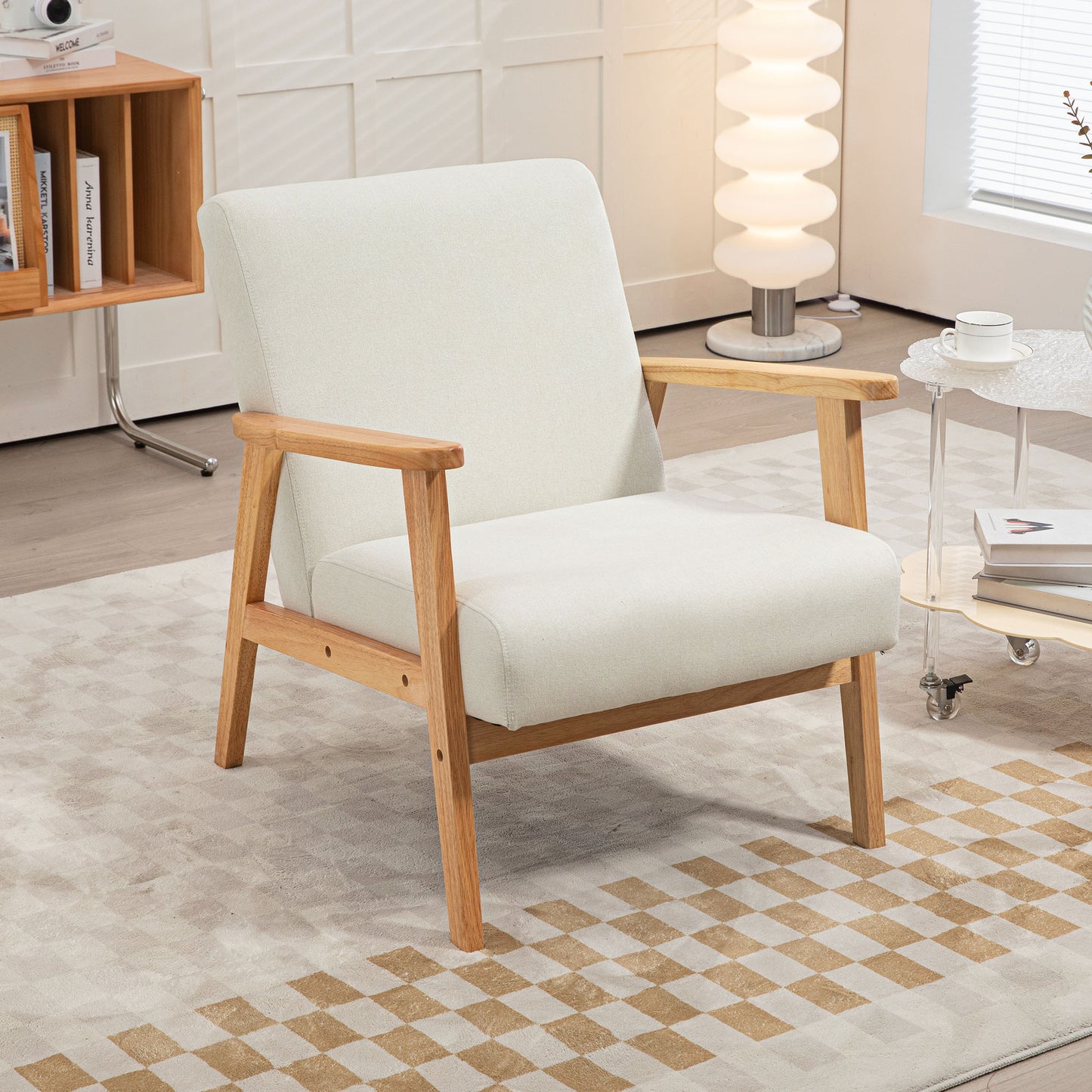 HOMCOM Mid-Century Modern Accent Chair Retro Fabric Armchair Wooden Arm Upholstered Lounge Chair for Living Room Floral