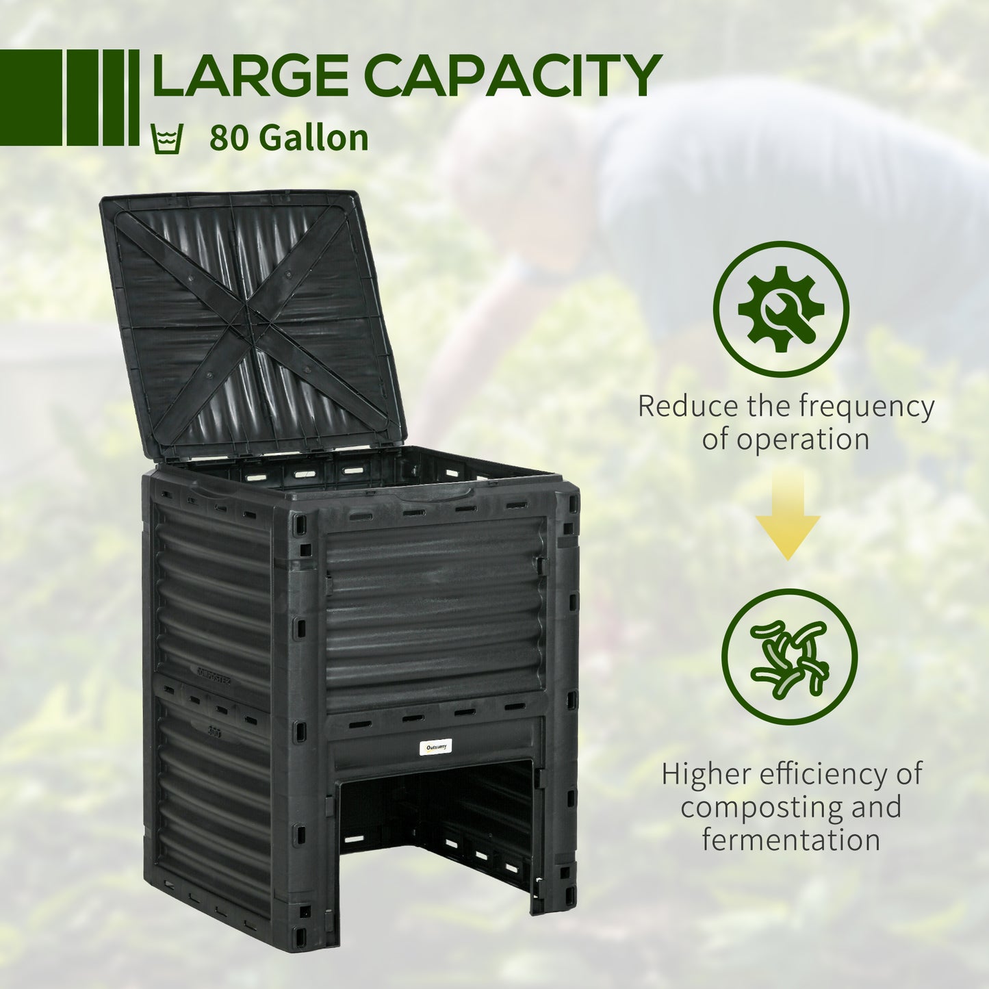 Outsunny Garden Compost Bin Large Outdoor Compost Container 80 Gallon Fast Creation of Fertile Soil Aerating Compost Box, Easy Assembly, Black