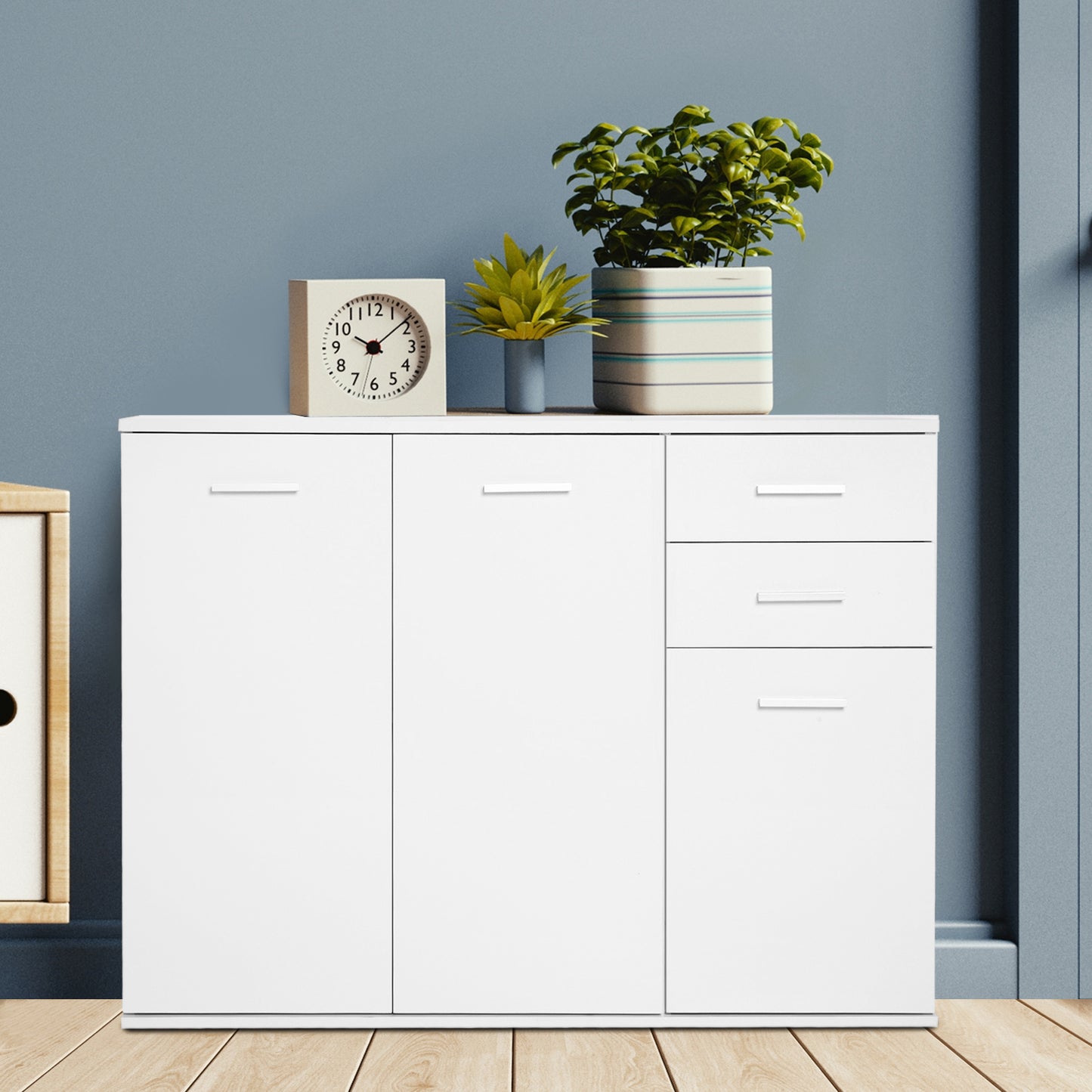 HOMCOM High Gloss Sideboard with 2 Drawers and 3 Doors, Buffet Cabinet with Adjustable Shelf, Coffee Bar Cabinet with Storage, White