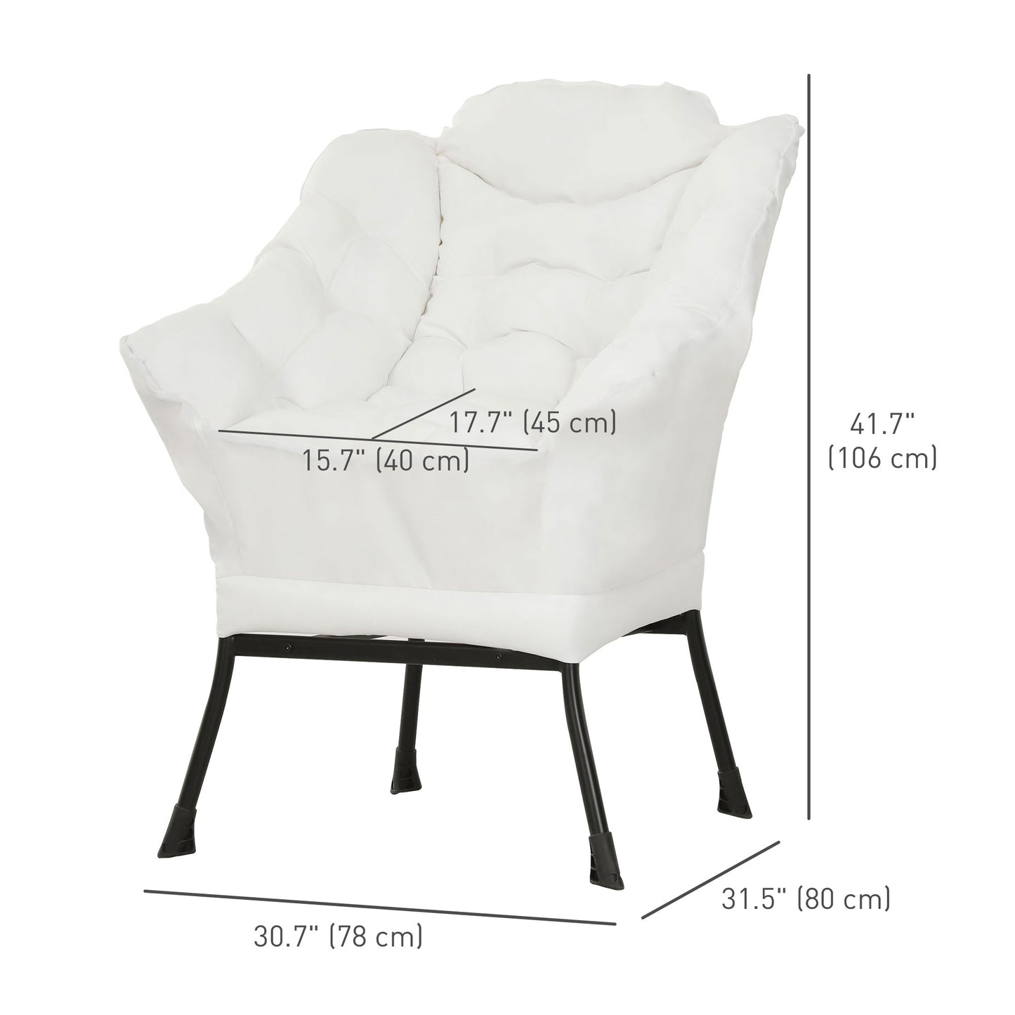 HOMCOM Modern Accent Chair, Armchair with Side Pockets and Solid Steel Legs, Comfy Reading Chair for Living Room, Cream White