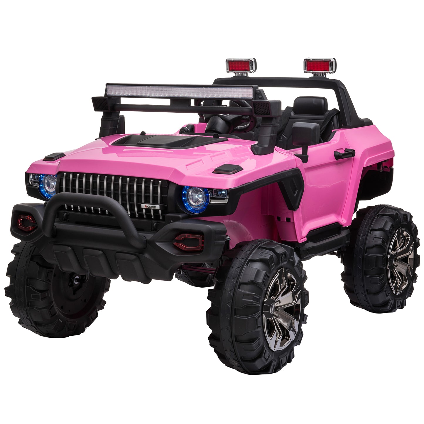 Aosom Kids Ride-On Car 12V RC 2-Seater Police Truck Electric Car For Kids with Full LED Lights, MP3, Parental Remote Control (White)