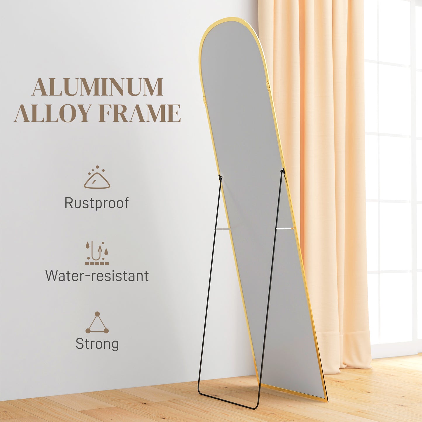 HOMCOM Arched Standing Mirror, 64" x 20" Full Length Mirror, Free Standing or Wall Mounted for Living Room, Bedroom, Black