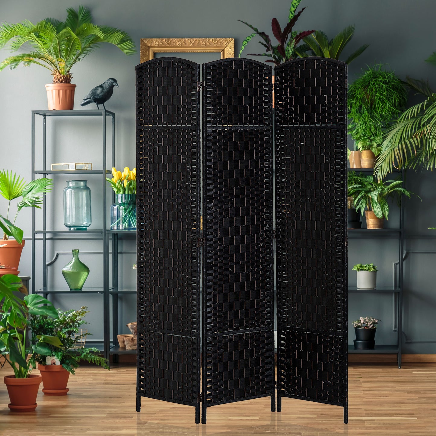 HOMCOM 6ft Folding Room Divider, 3 Panel Wall Partition with Wooden Frame for Bedroom, Home Office, Black