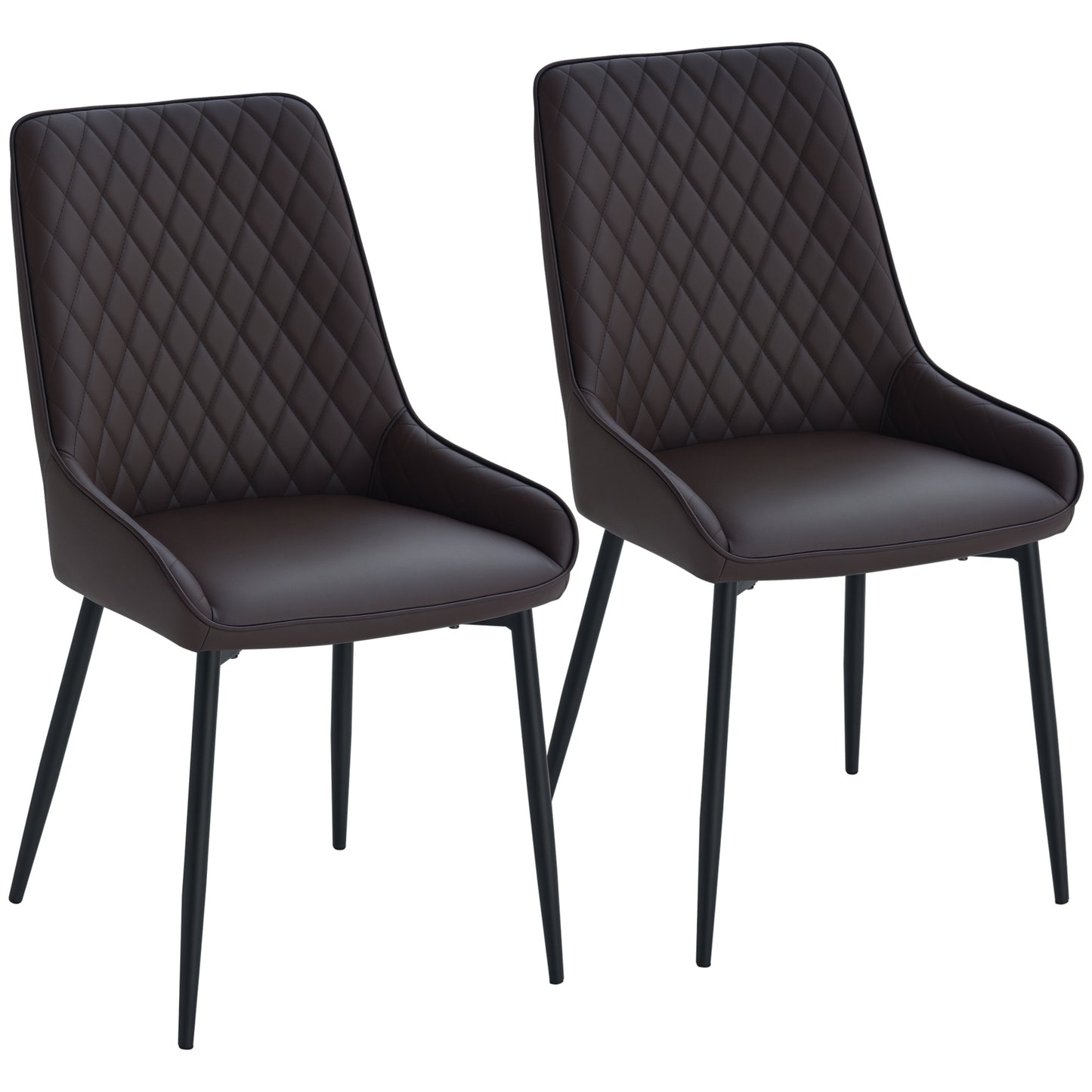 HOMCOM Upholstered Kitchen Chairs, Modern Dining Chairs Set of 2 with Diamond Tufting and Steel Legs for Dining Room, Black