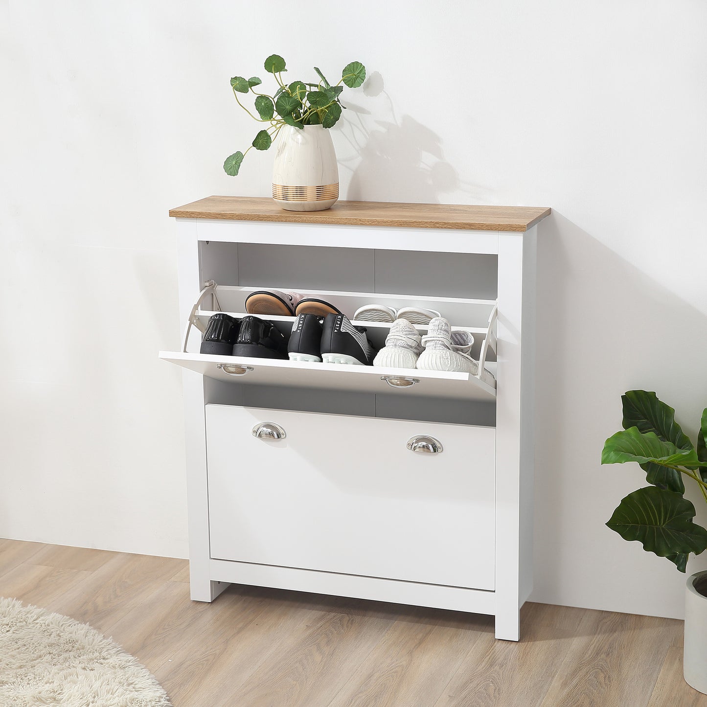 HOMCOM Entryway Shoe Cabinet with 2 Flip Drawers and Adjustable Shelves, 12 Pair Shoe Storage Organizer for Hallway, White