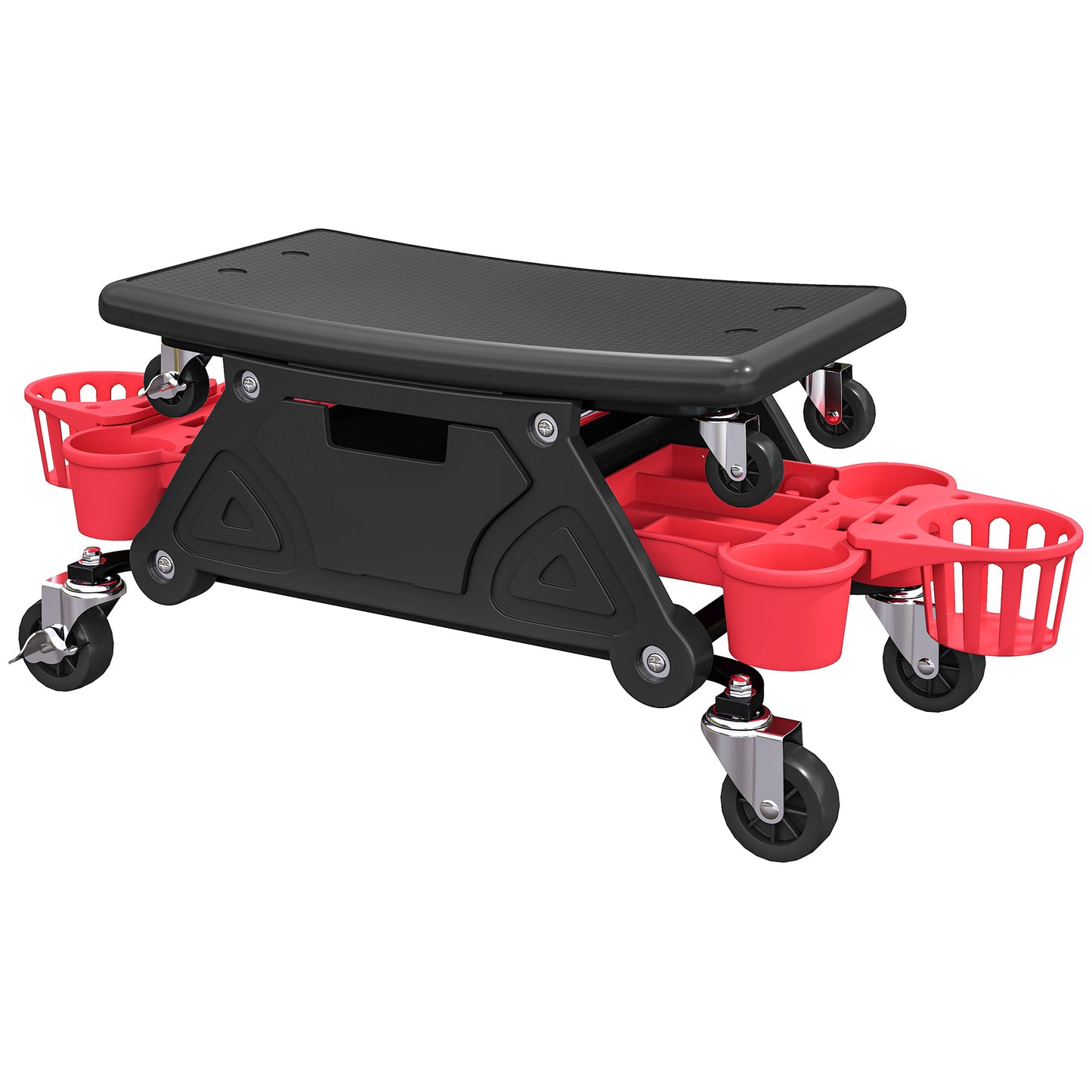 HOMCOM Rolling Garage Stool, 300 LBS Capacity Padded Mechanic Stool with 2.5" Wheels, Adjustable Height 15" -19.7", Red