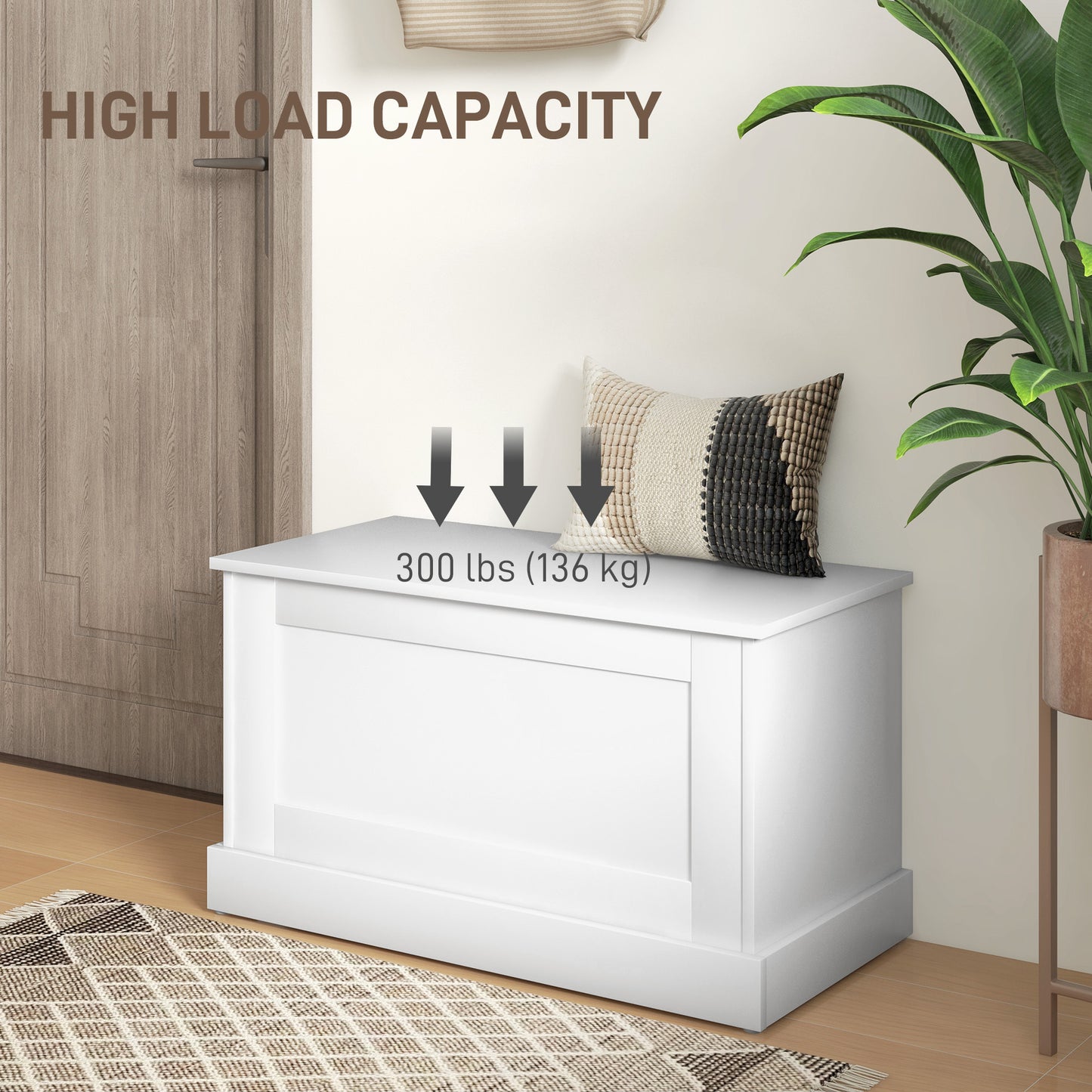HOMCOM 31.5 Inches Storage Chest, Storage Trunk with Safety Hinge, Wooden Box for Living Room, White Wood Grain