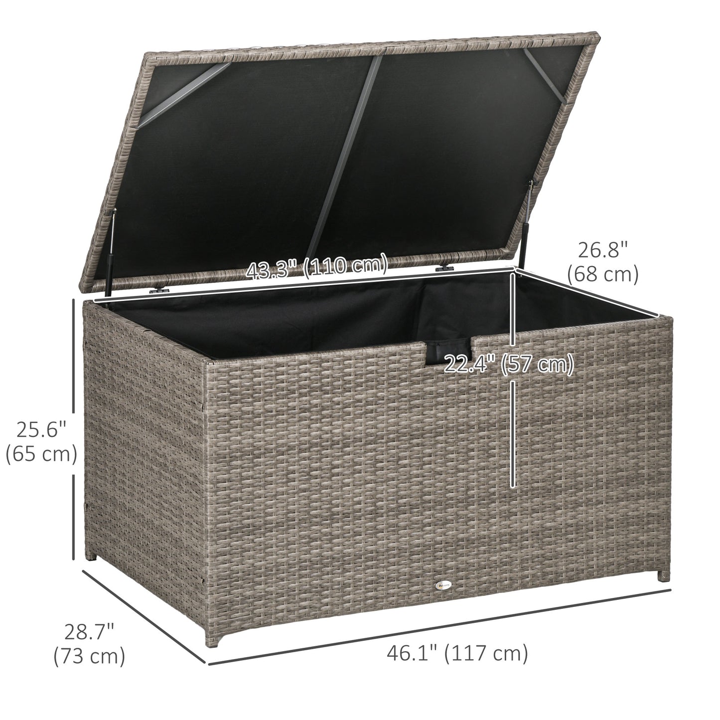 Outsunny 113 Gallon Outdoor Storage Box, Rattan Deck Box for Indoor, Patio Furniture Cushions, Grey