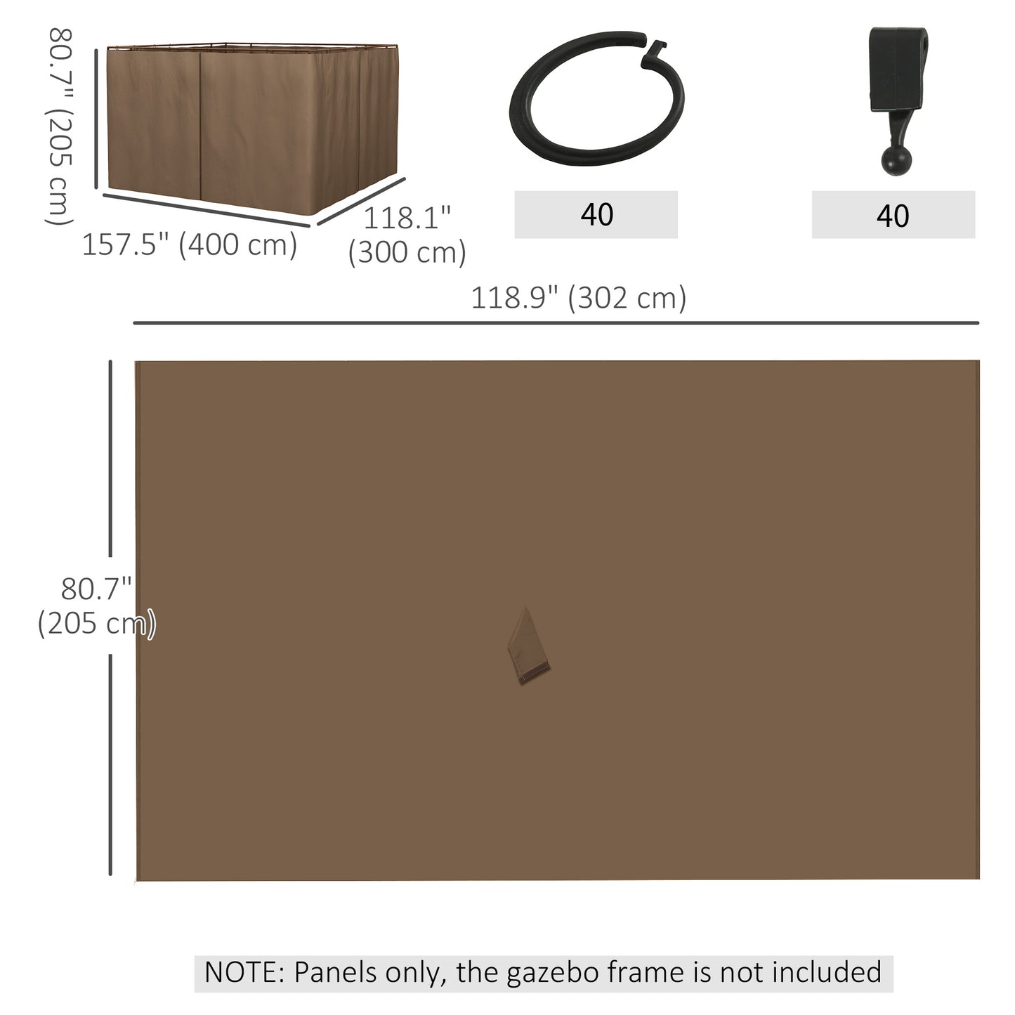 Outsunny 10' x 10' Universal Gazebo Sidewall Set with 4 Panels, Hooks/C-Rings Included for Pergolas & Cabanas, Beige