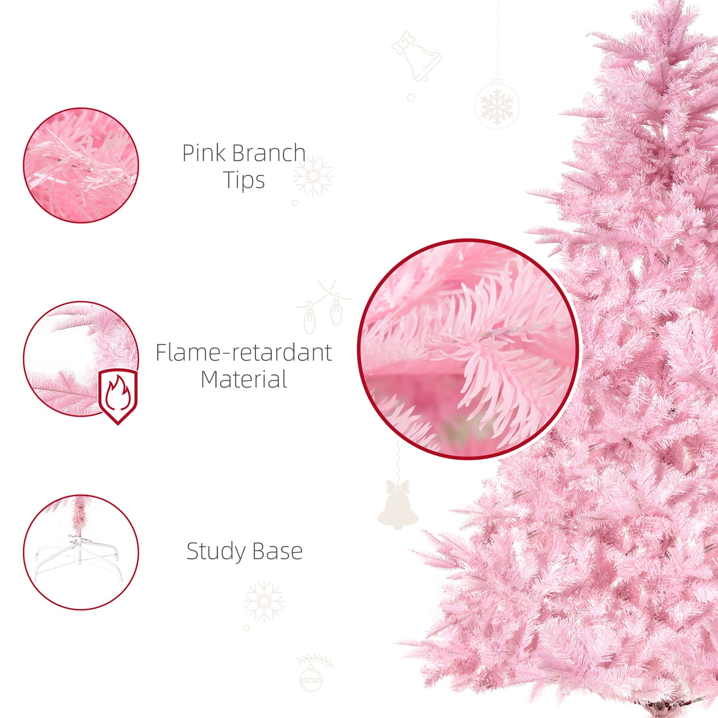 HOMCOM 5FT Artificial Christmas Tree Holiday Xmas Tree Decoration with Automatic Open for Home Party, Pink